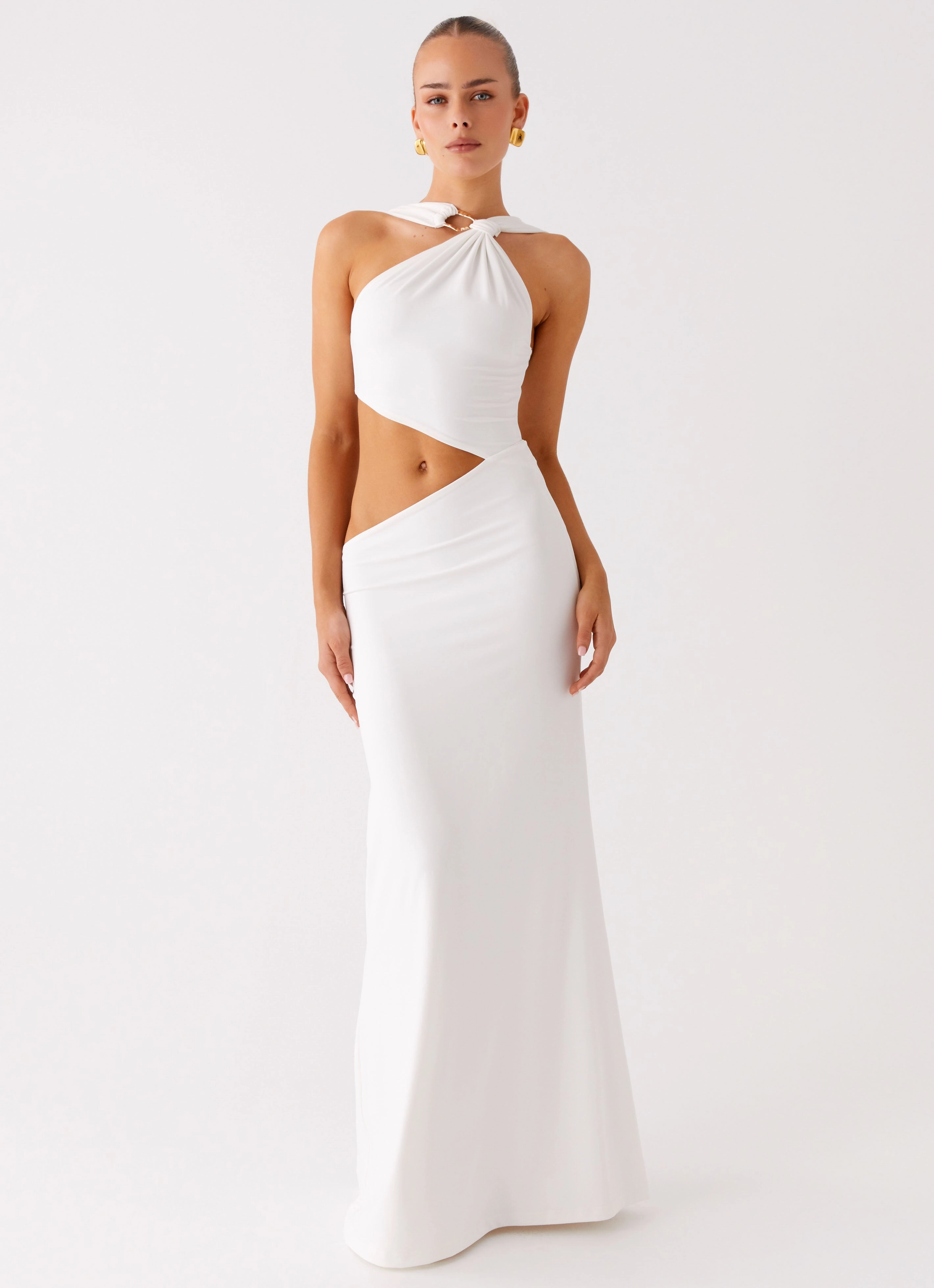 Juliander Knot Maxi Dress - White Simple Mood confident look
