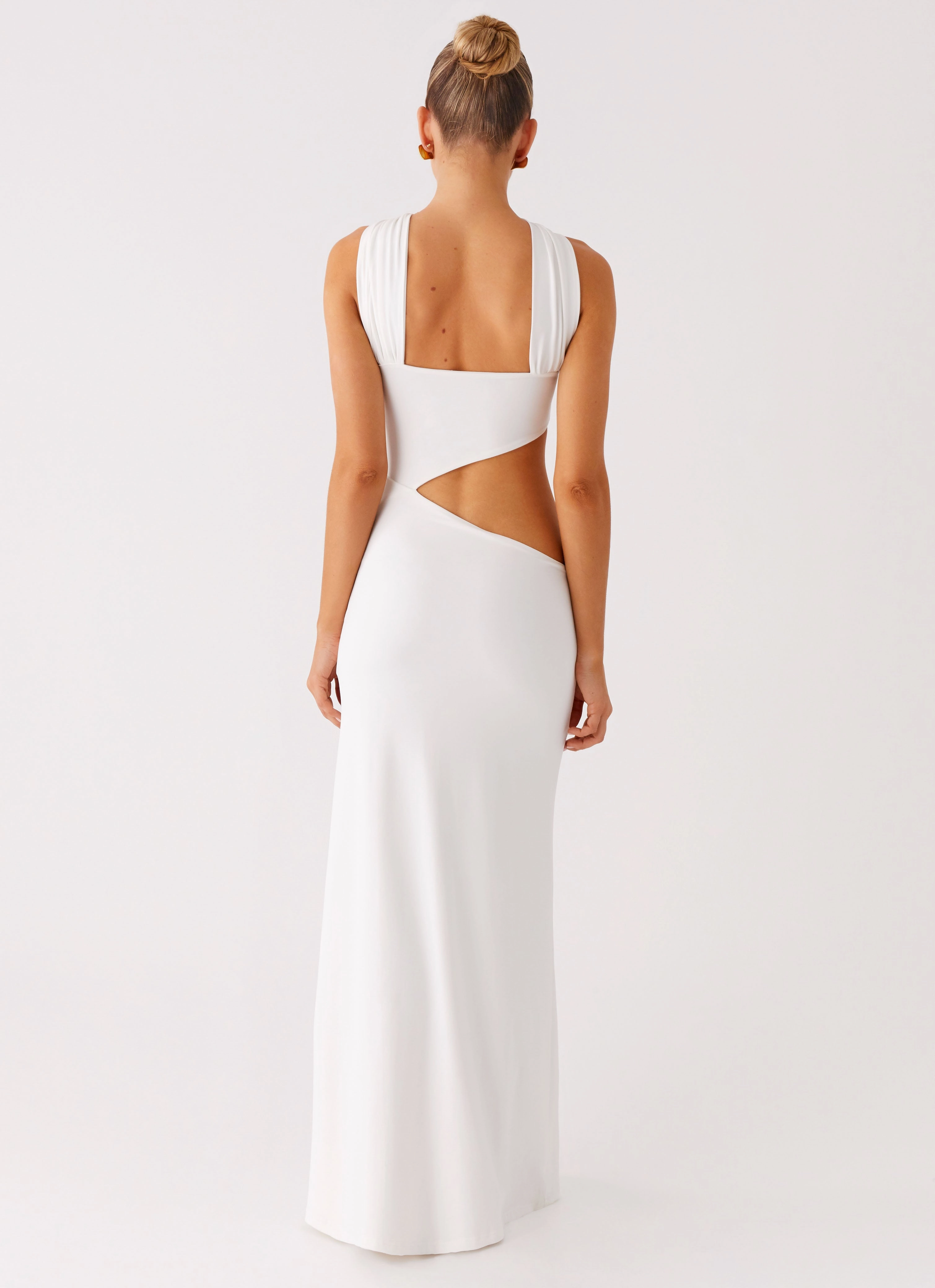 Juliander Knot Maxi Dress - White Elastic-Cuff Bold Statement