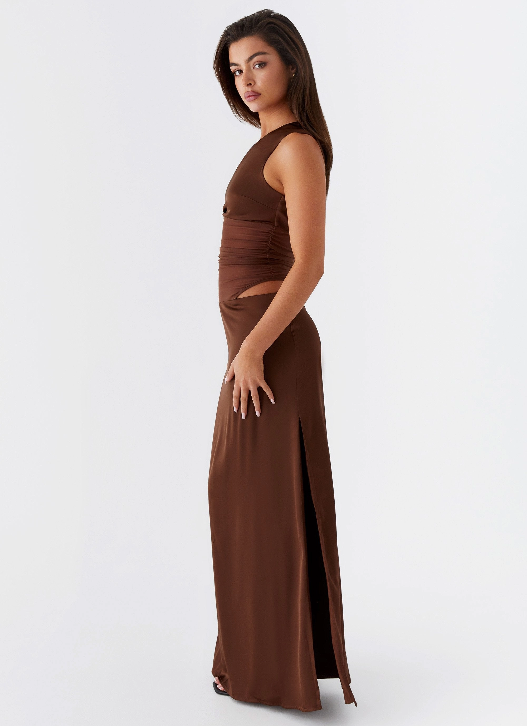 Juliette Maxi Dress - Chocolate Zip-Closure Soft Stitch