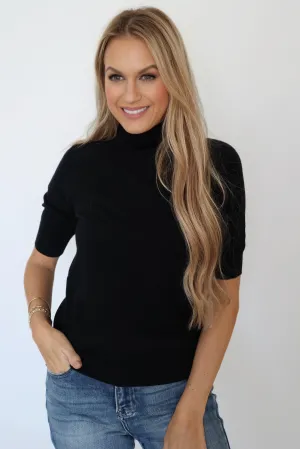 Moisture wicking Hydrophobic Surface Treatment Junie Mock Neck Top - Black (FINAL SALE)