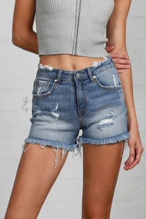 Juniors Mid Rise Distressed Shorts