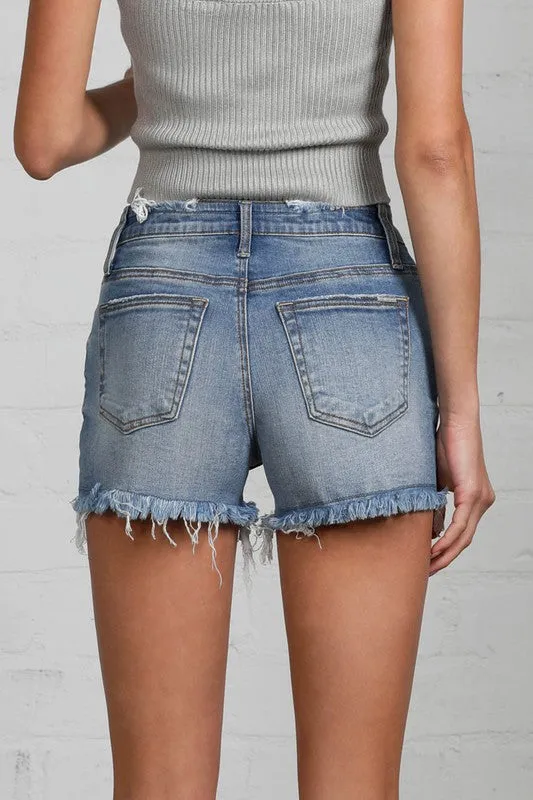 Juniors Mid Rise Distressed Shorts