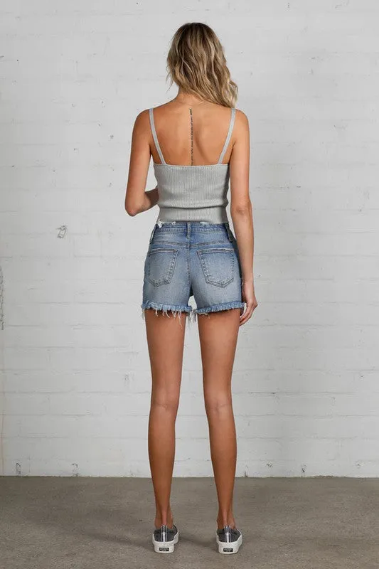 Juniors Mid Rise Distressed Shorts