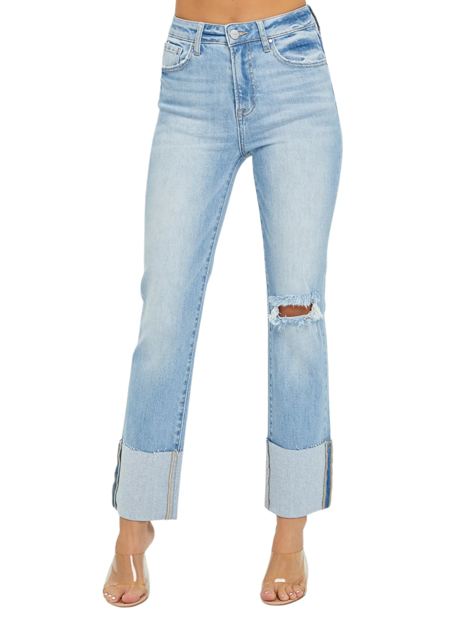 Just Like This Wide Cuffed Straight Jeans