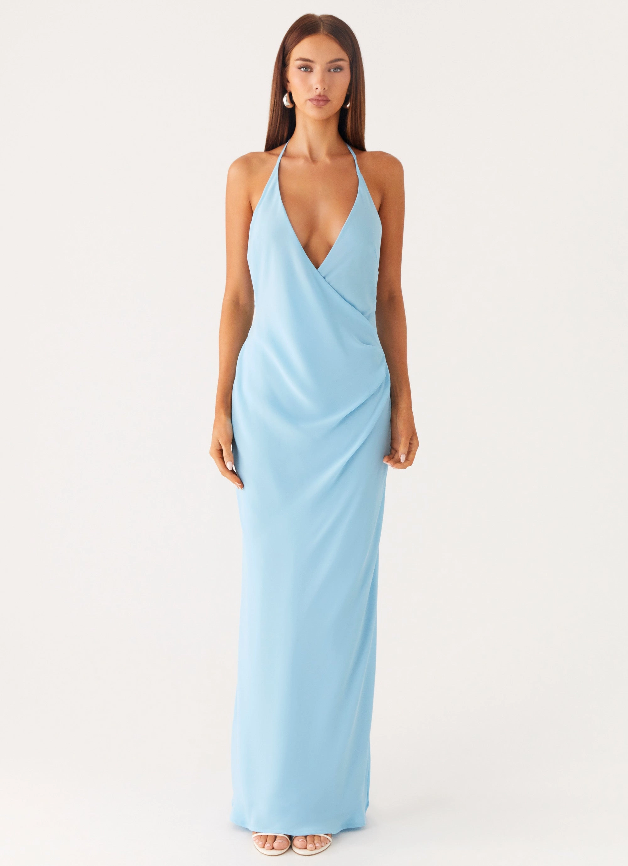 Breathable Style Fluid Shape Just A Kiss Cowl Maxi Dress - Turquoise