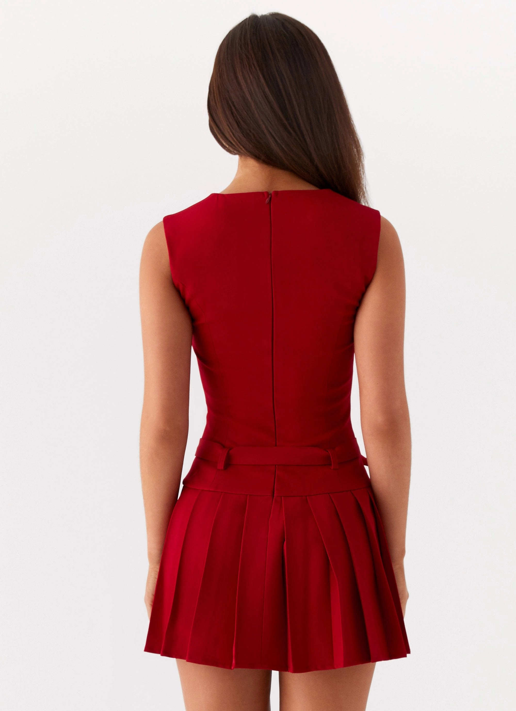 everyday staple Justina Belted Mini Dress - Red