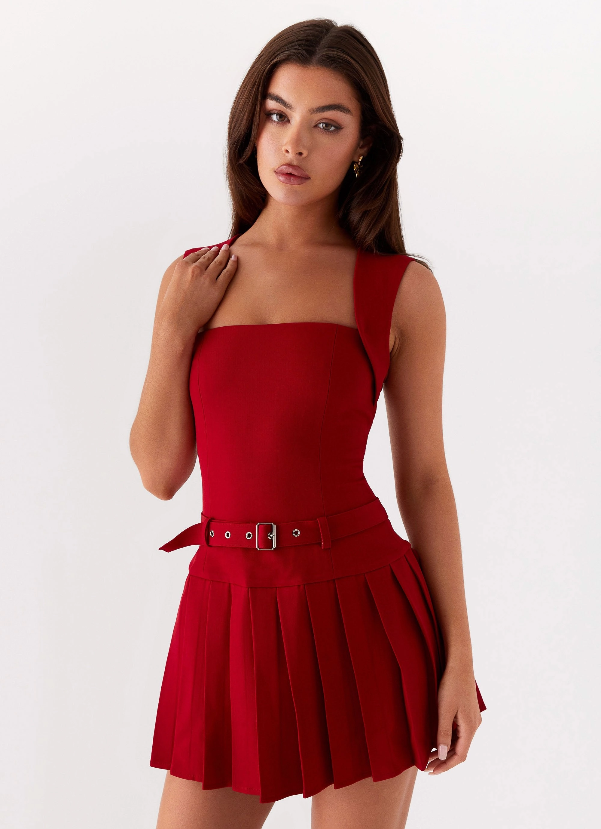 Soft Colorway Justina Belted Mini Dress - Red