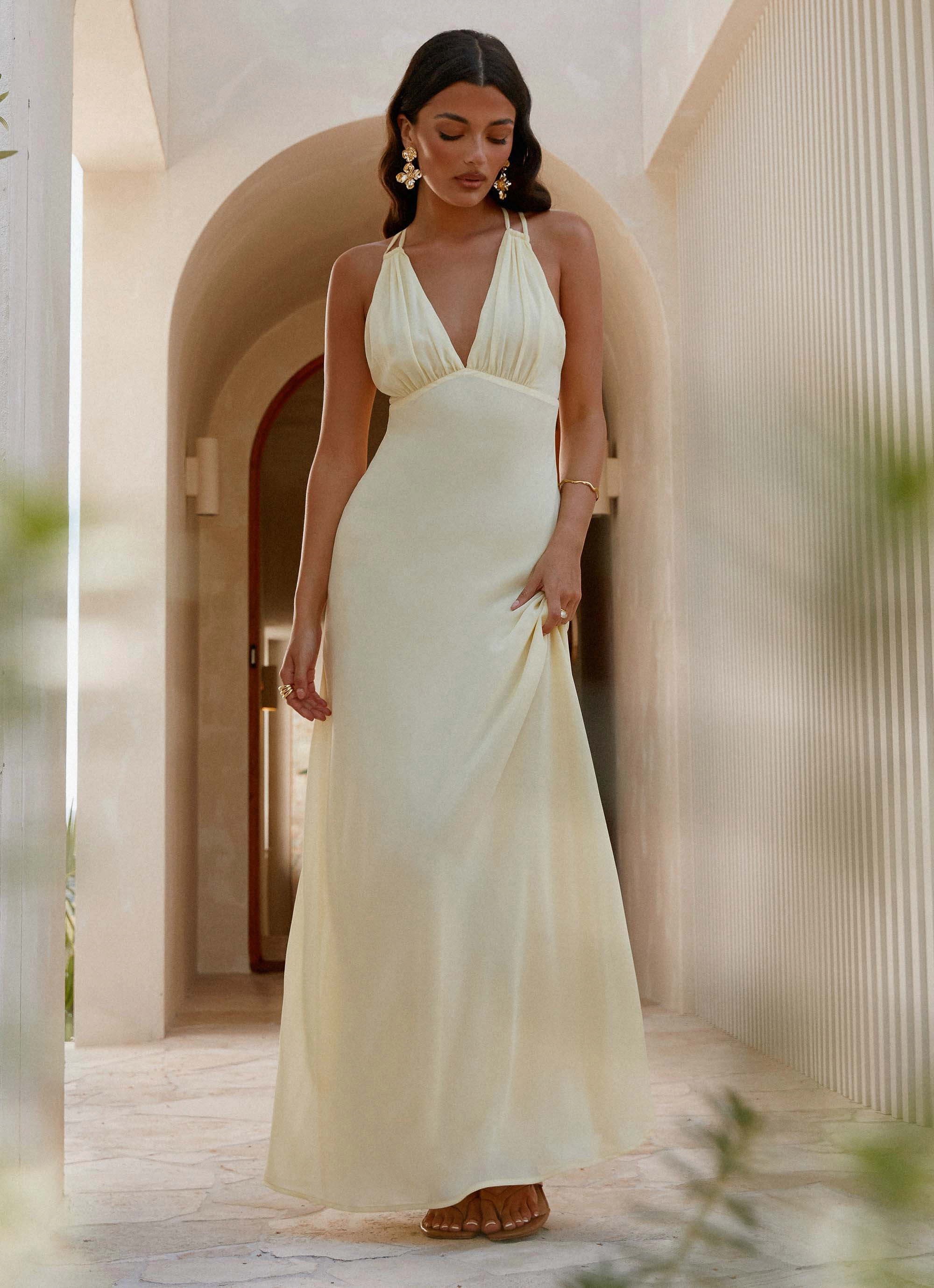 Stylish and Simple Chic Tailoring Kacia Maxi Dress - Lemon