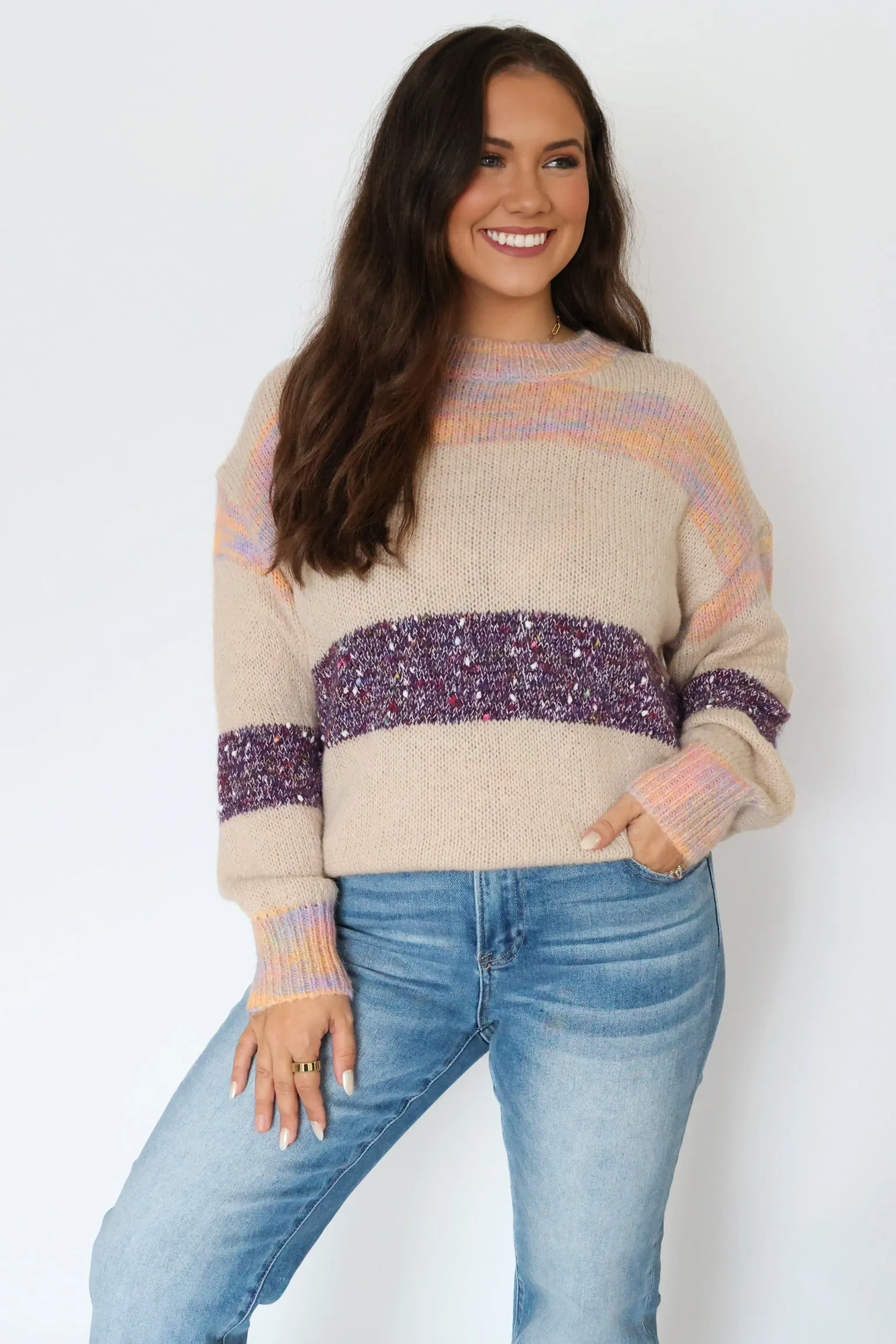 Kai Sweater/ Beige Multi (FINAL SALE) Adjustable Collar System