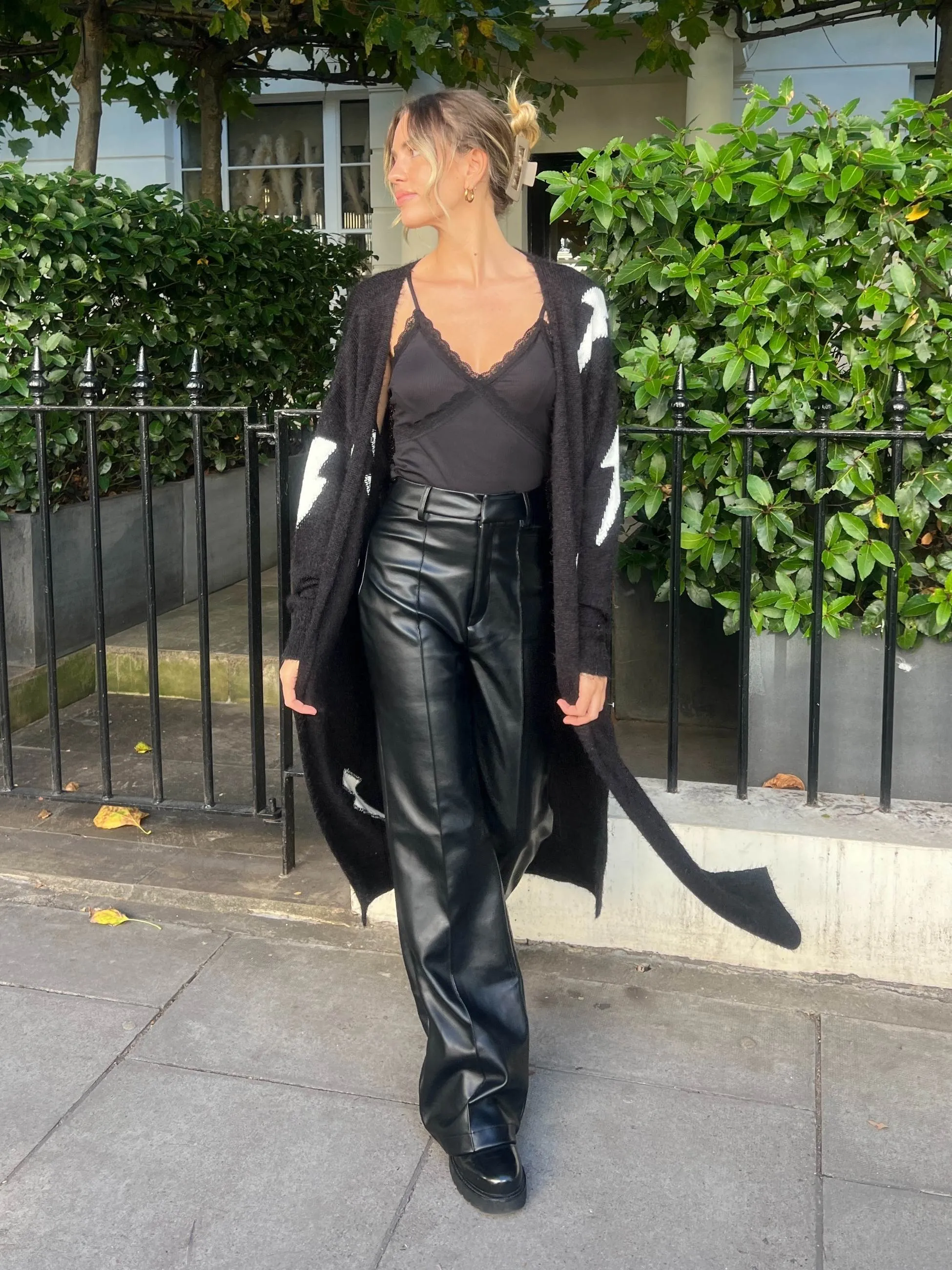 Kaia Lightning Print Long Cardigan / Black Closet Essential