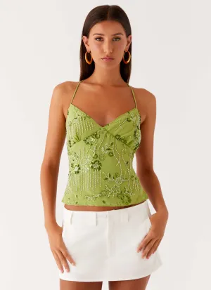 ReflectiveDetails Kamilla Sequin Cami Top - Lime