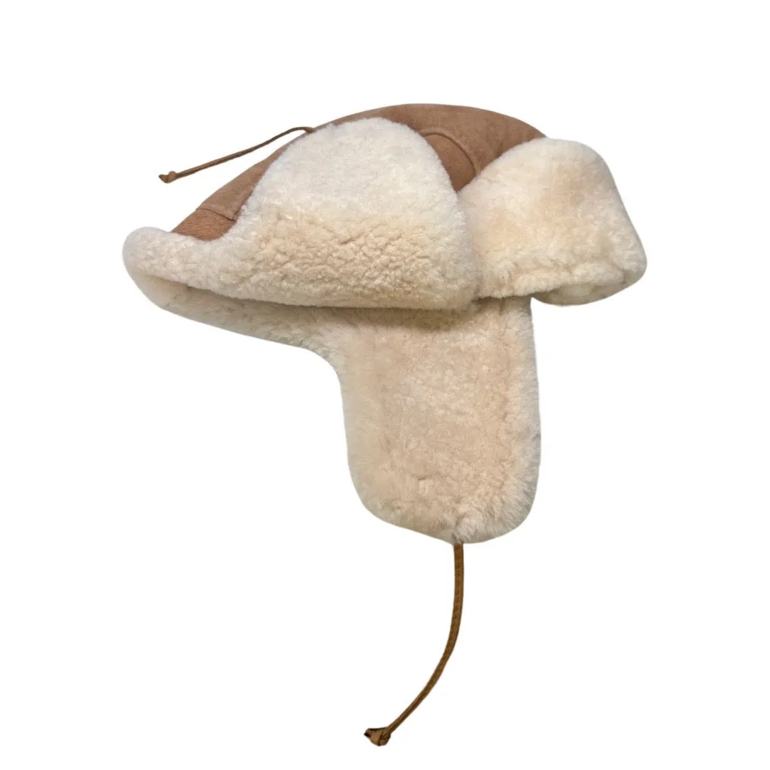 Kashani Tan Suede Shearling Aviator Hat