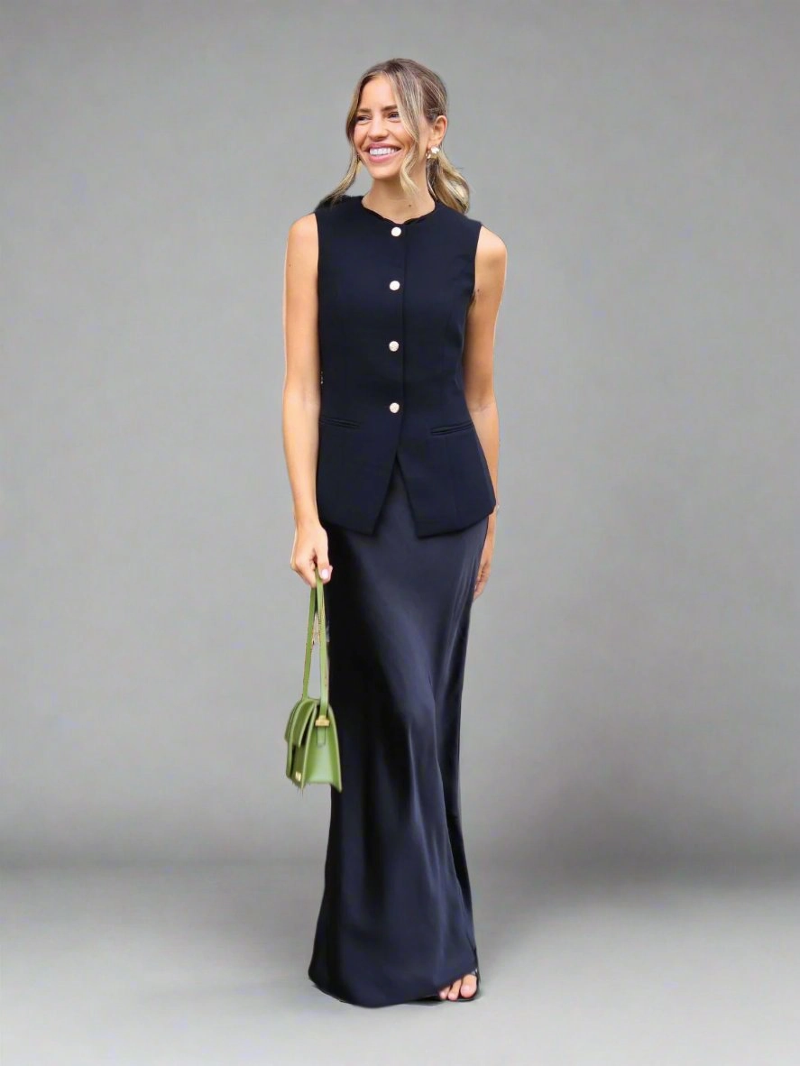 Kassia Satin Slip Maxi Skirt / Black Airy Feel