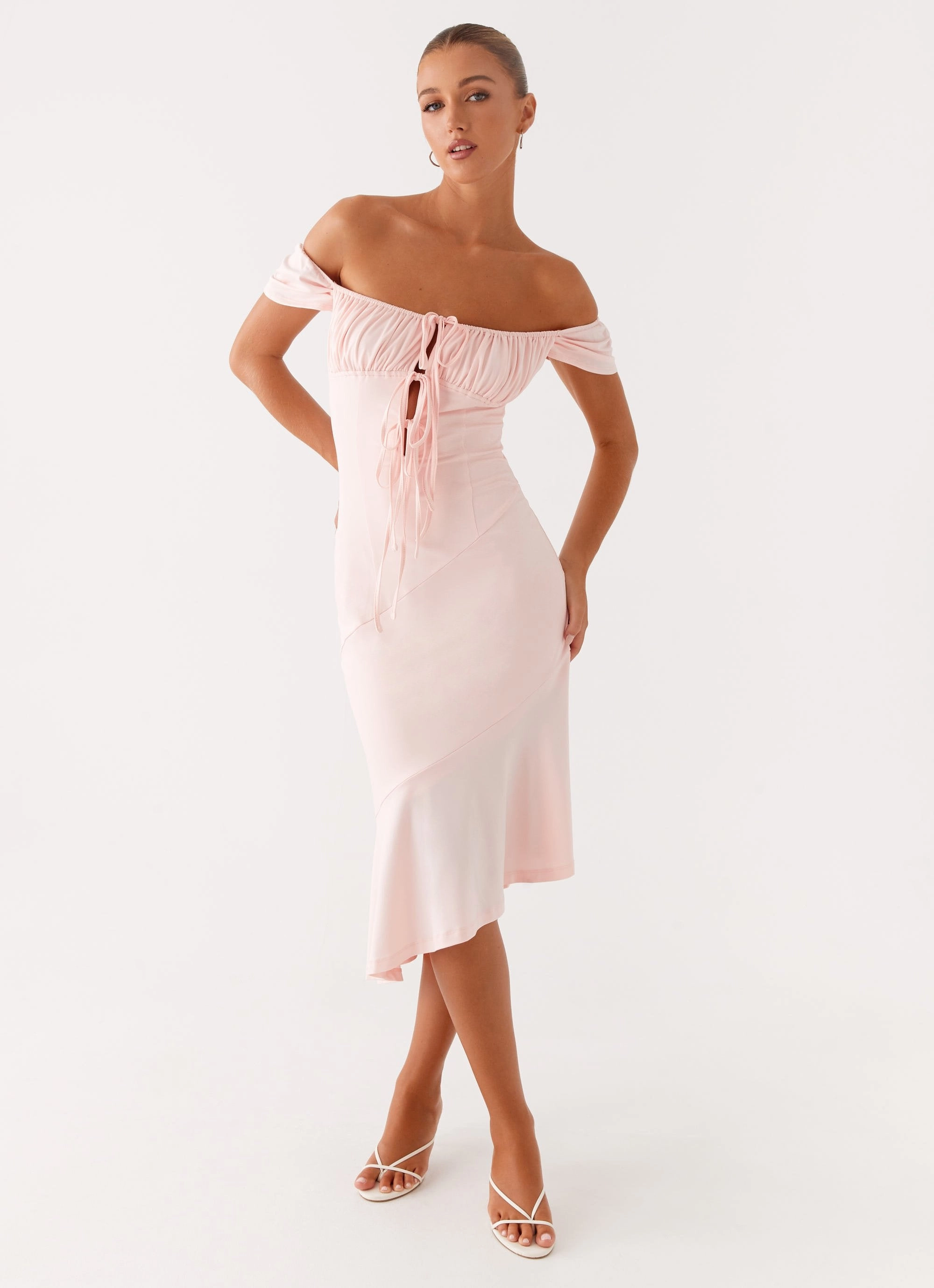 Katherine Midi Dress - Pink Frayed-Edge
