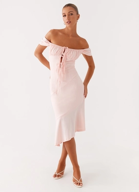 Katherine Midi Dress - Pink Frayed-Edge