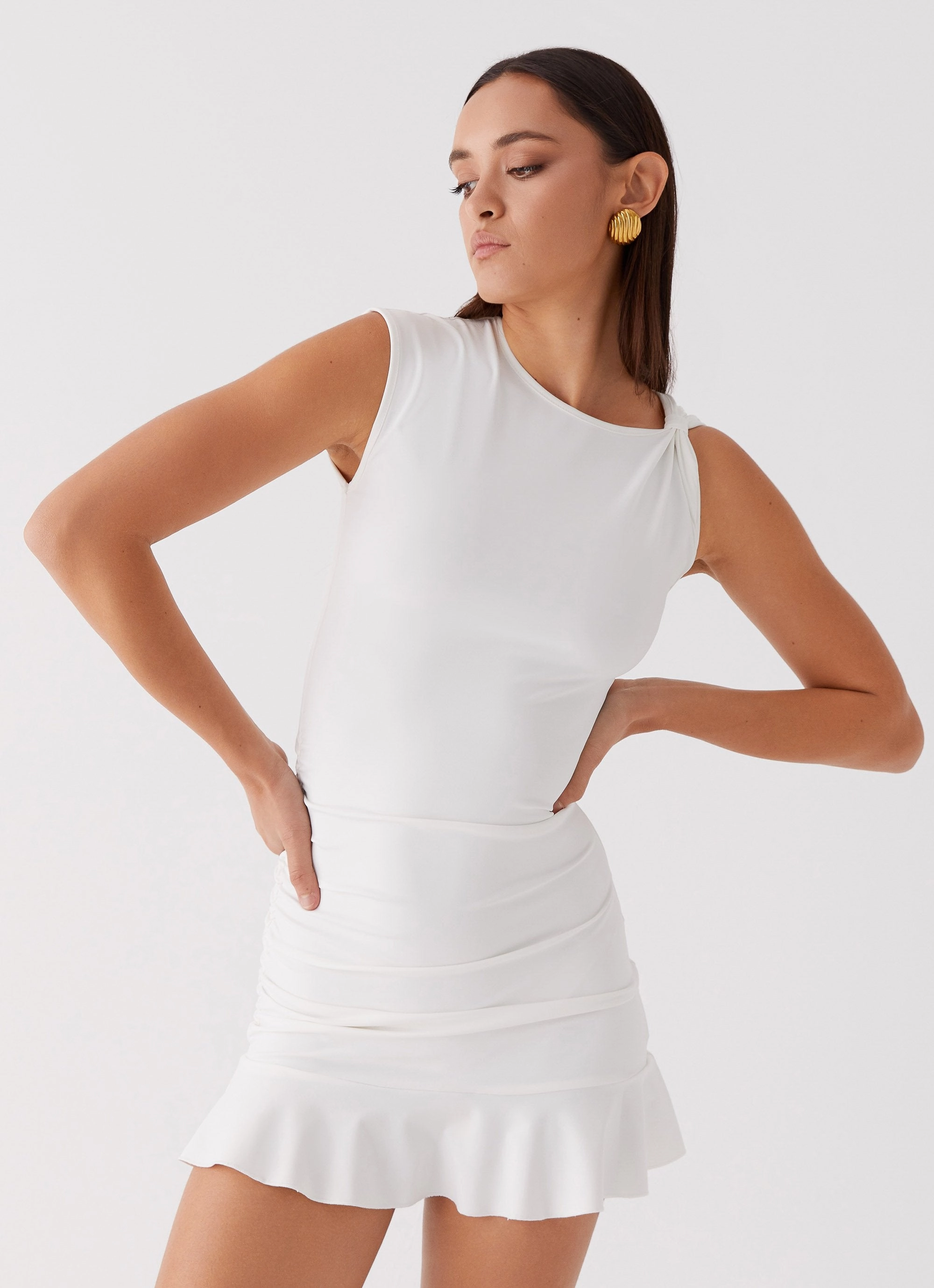 Subtle Look Katy Frill Mini Dress - Ivory