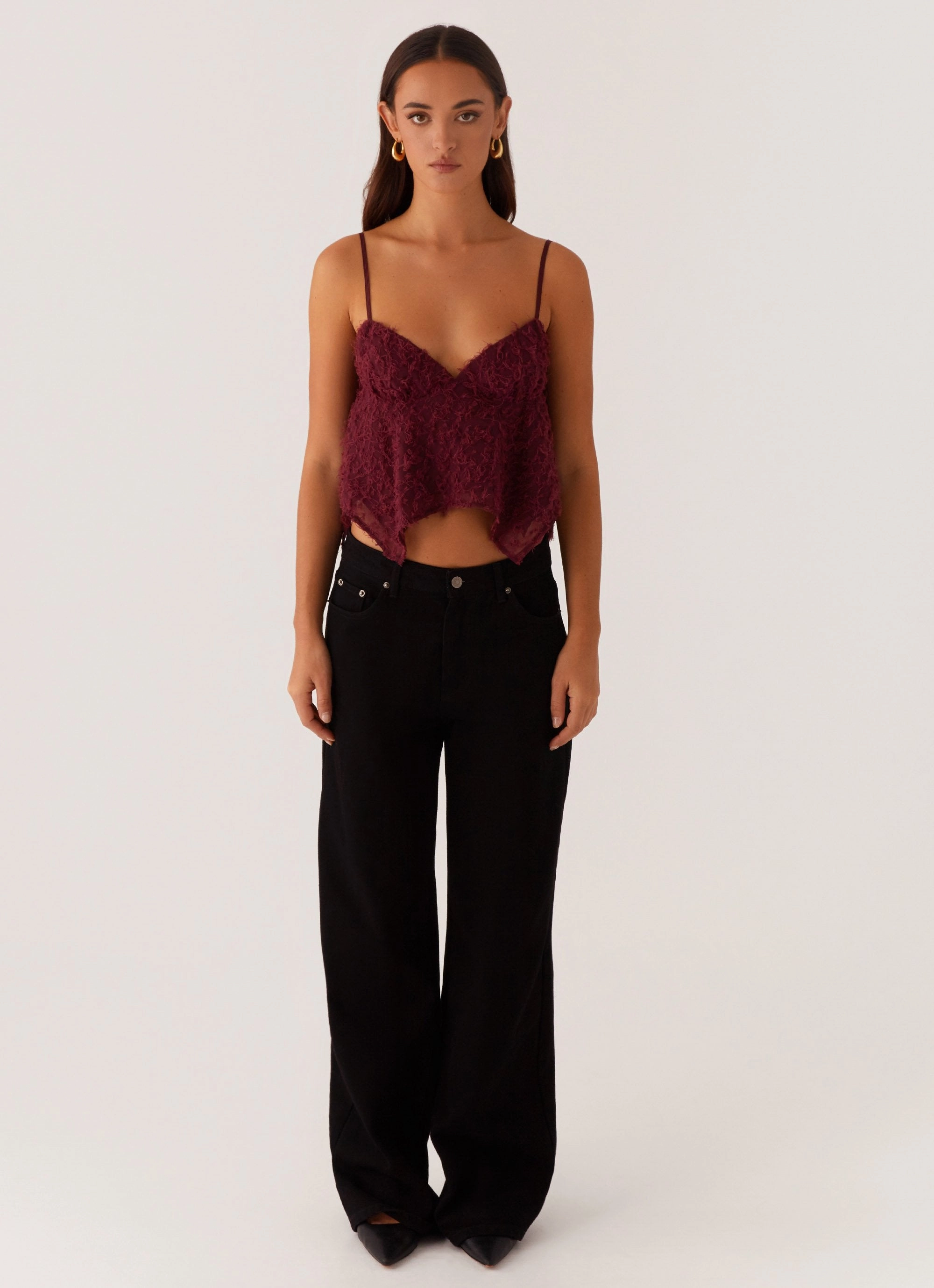 Four Way Stretch Biodegradable Fiber Composition Katya Asymmetric Top - Maroon