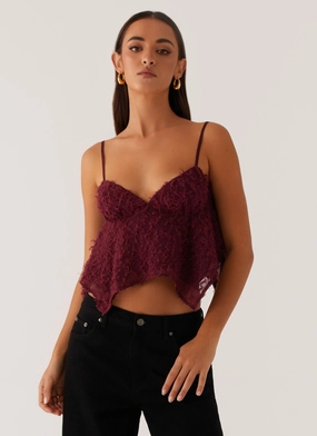Asymmetrical hem Soft Brushed Lining Katya Asymmetric Top - Maroon