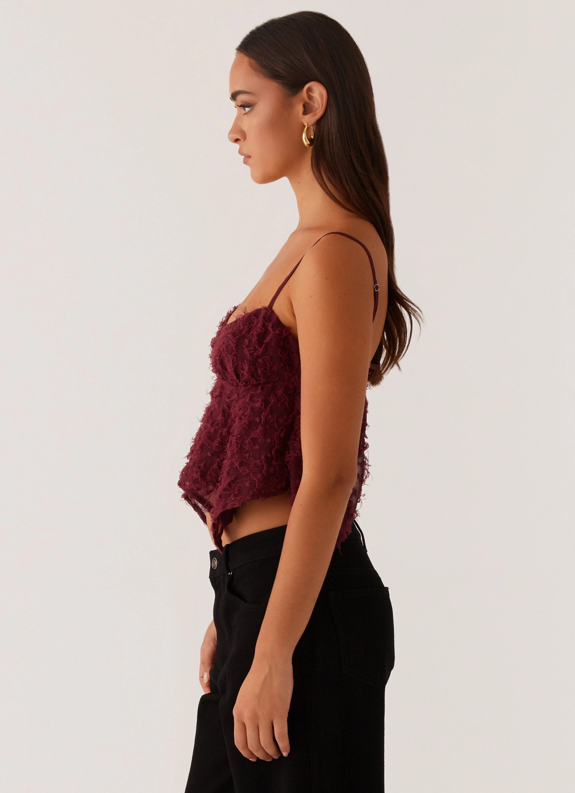 All Day Comfort Earthy Tone Colorways Katya Asymmetric Top - Maroon