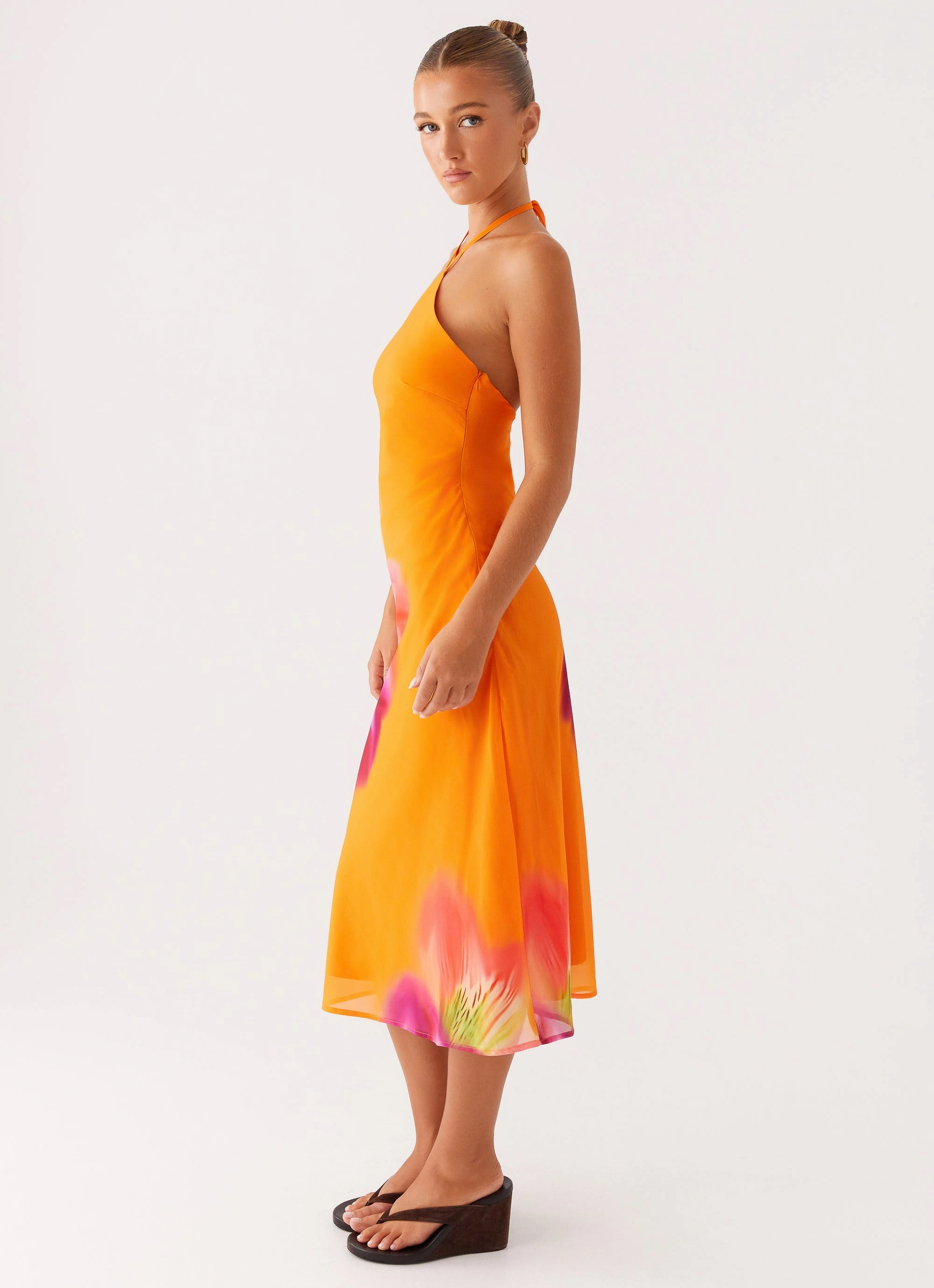 Relax Line Elegant Appearance Kea Midi Dress - Orange Tropical
