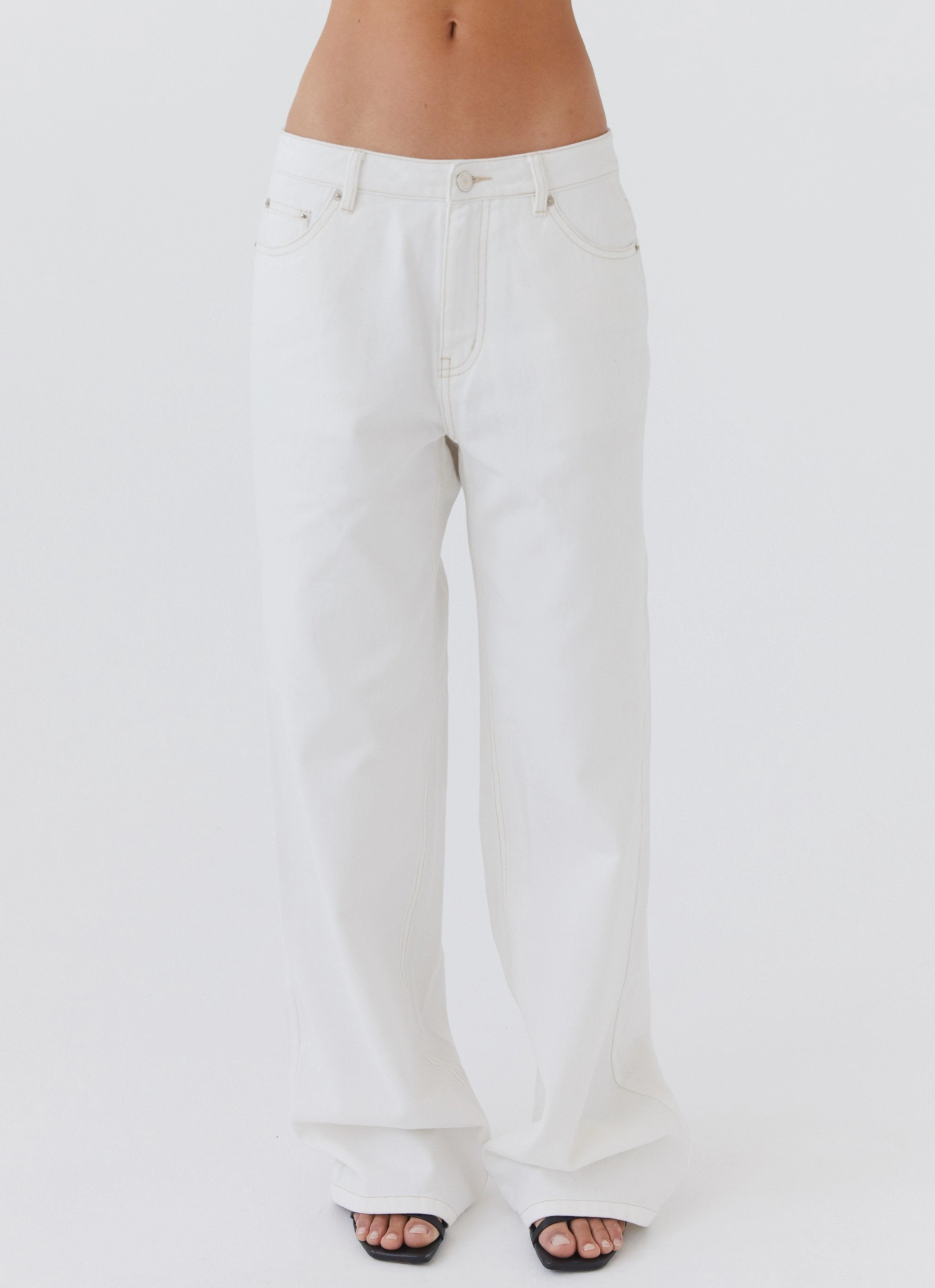 Keanna Low Rise Denim Jeans - Ivory SmoothZipClosure