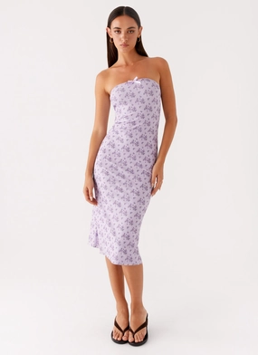 Keila Strapless Midi Dress - Lavender Meadow Luxurious Texture