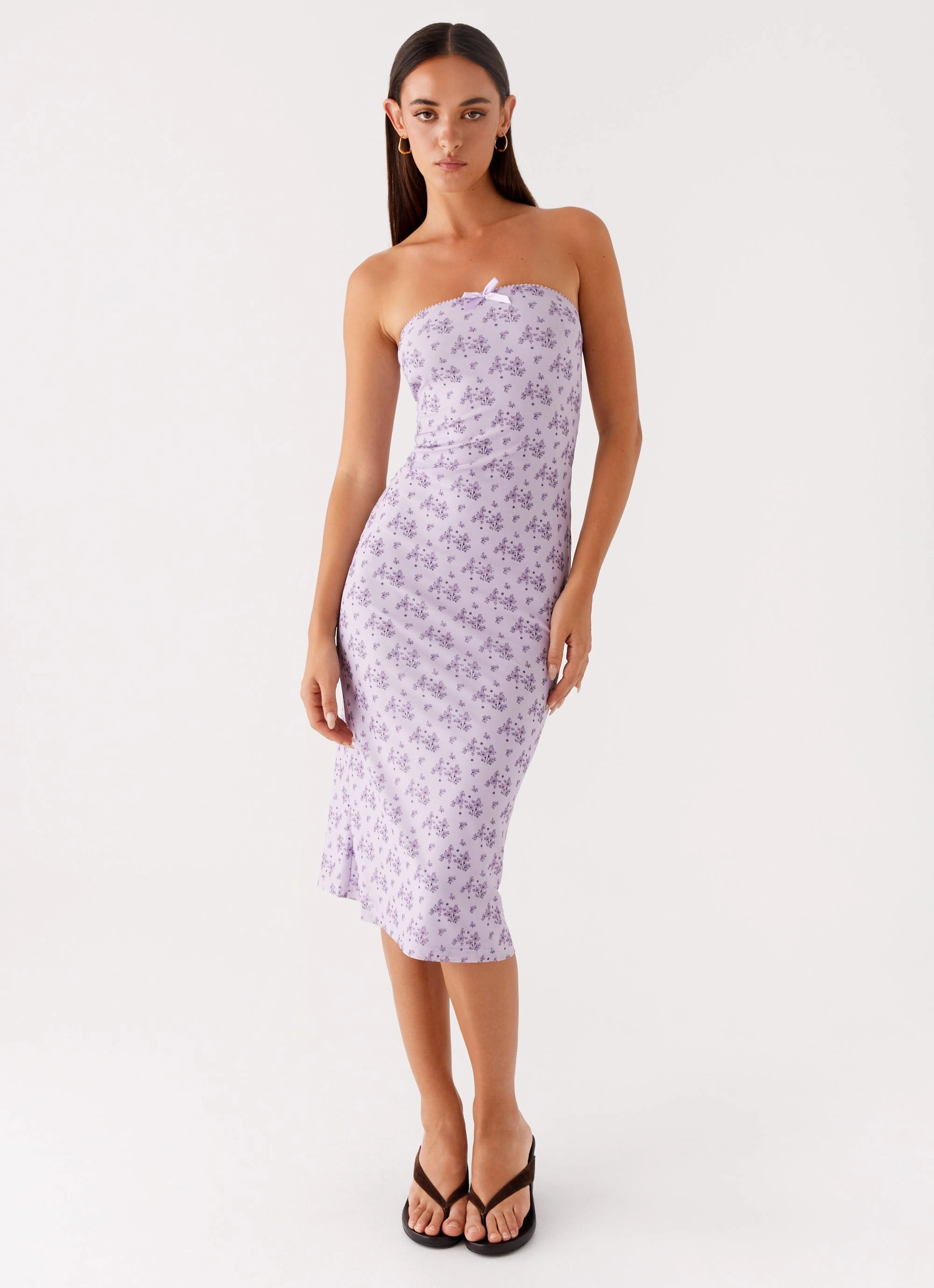 Keila Strapless Midi Dress - Lavender Meadow Luxurious Texture