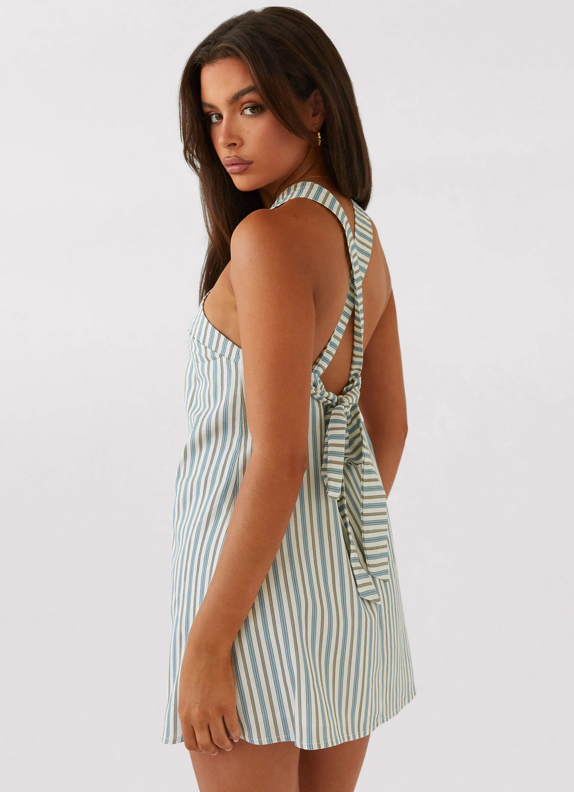Functional Fit Statement-Piece Keira Linen Mini Dress - Blue Choc Stripe
