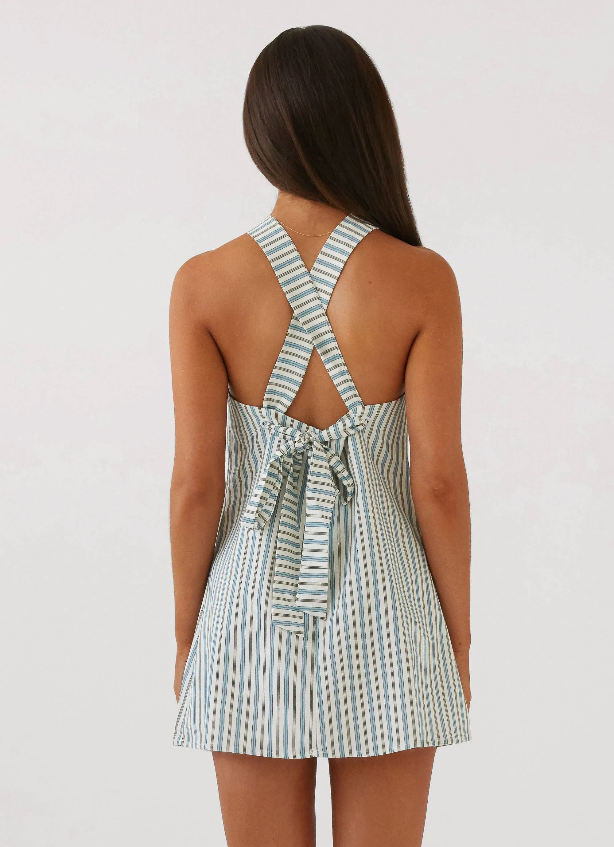 Keira Linen Mini Dress - Blue Choc Stripe Fresh Flow
