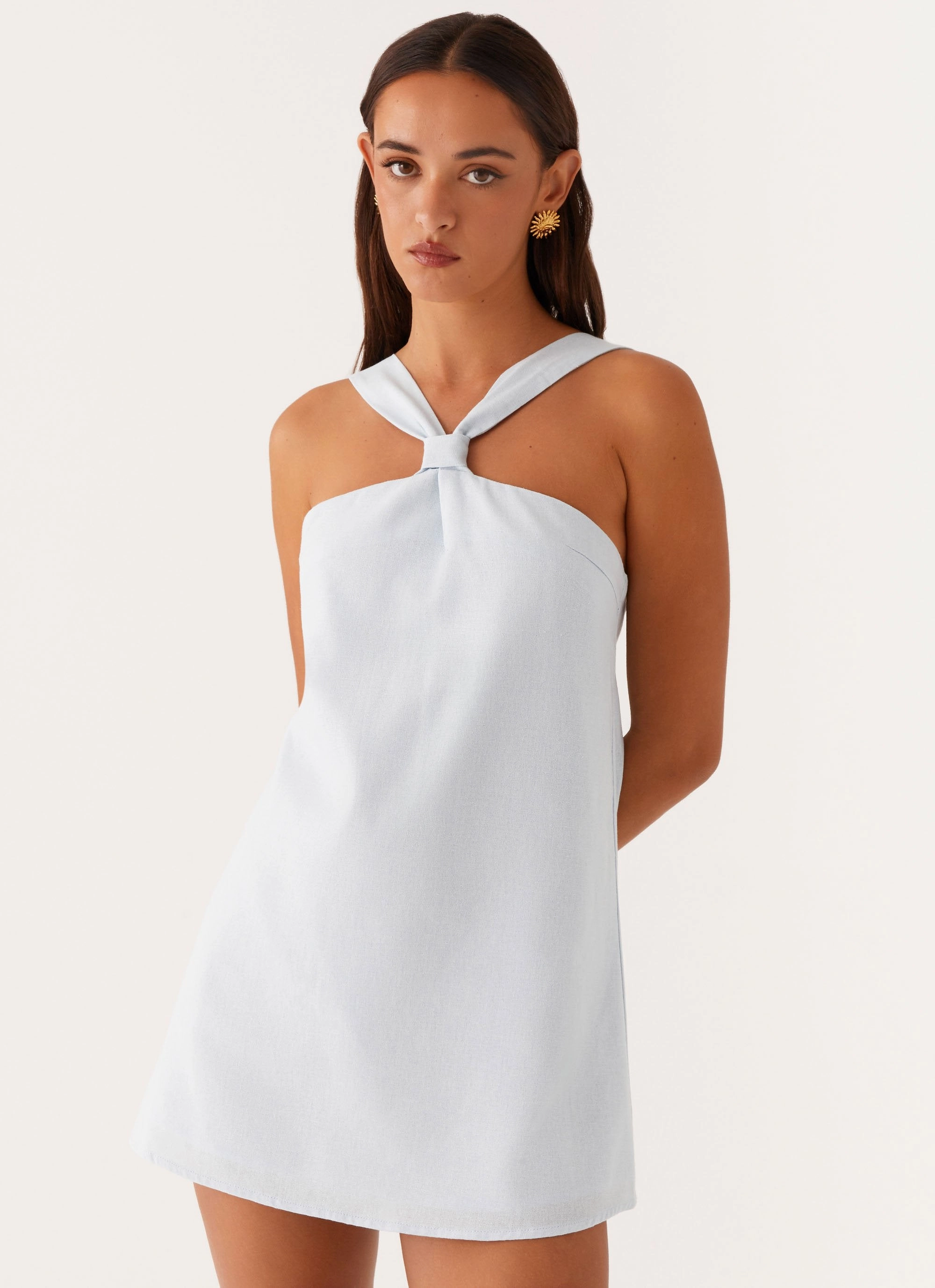Profile Enhancer Adjustable Straps Keira Linen Mini Dress - Blue