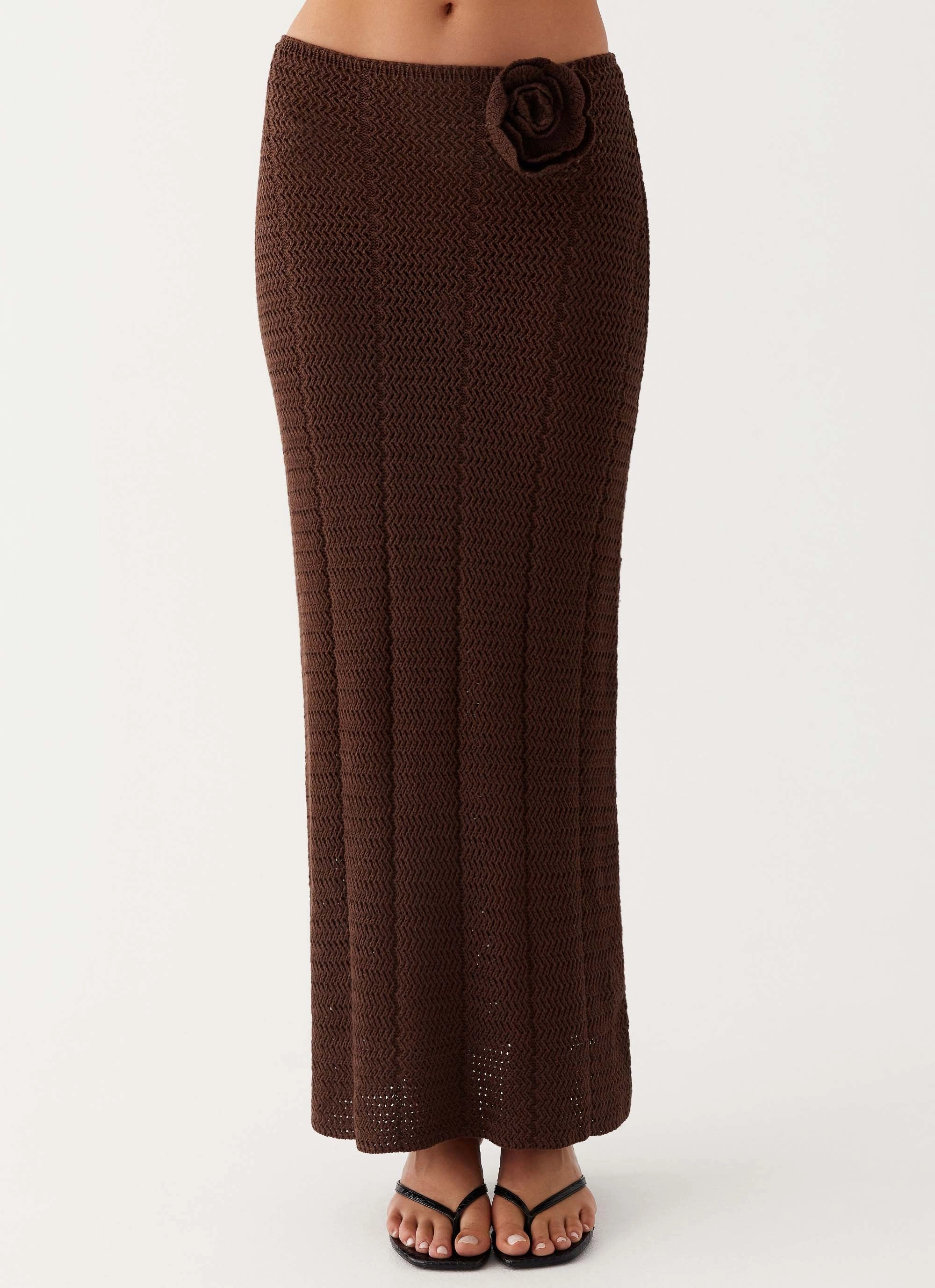 Cultural Event Recycled Polyester Kelcie Rose Crochet Maxi Skirt - Chocolate