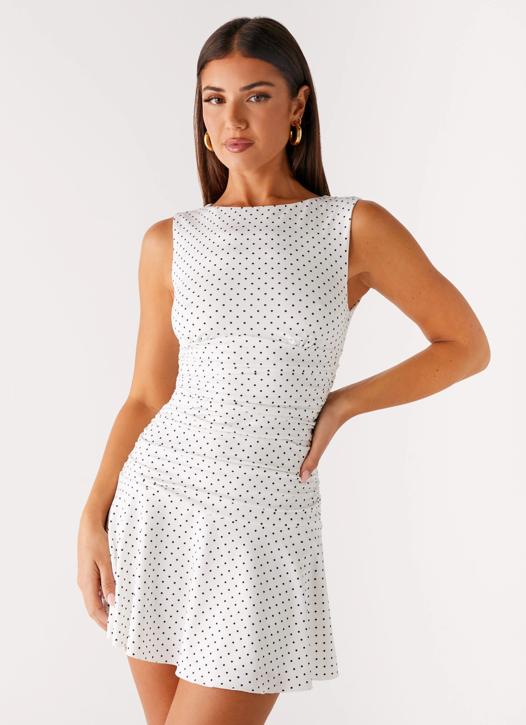 Skin Touch Polite Vibe Kelda Mini Dress - White Polka Dot