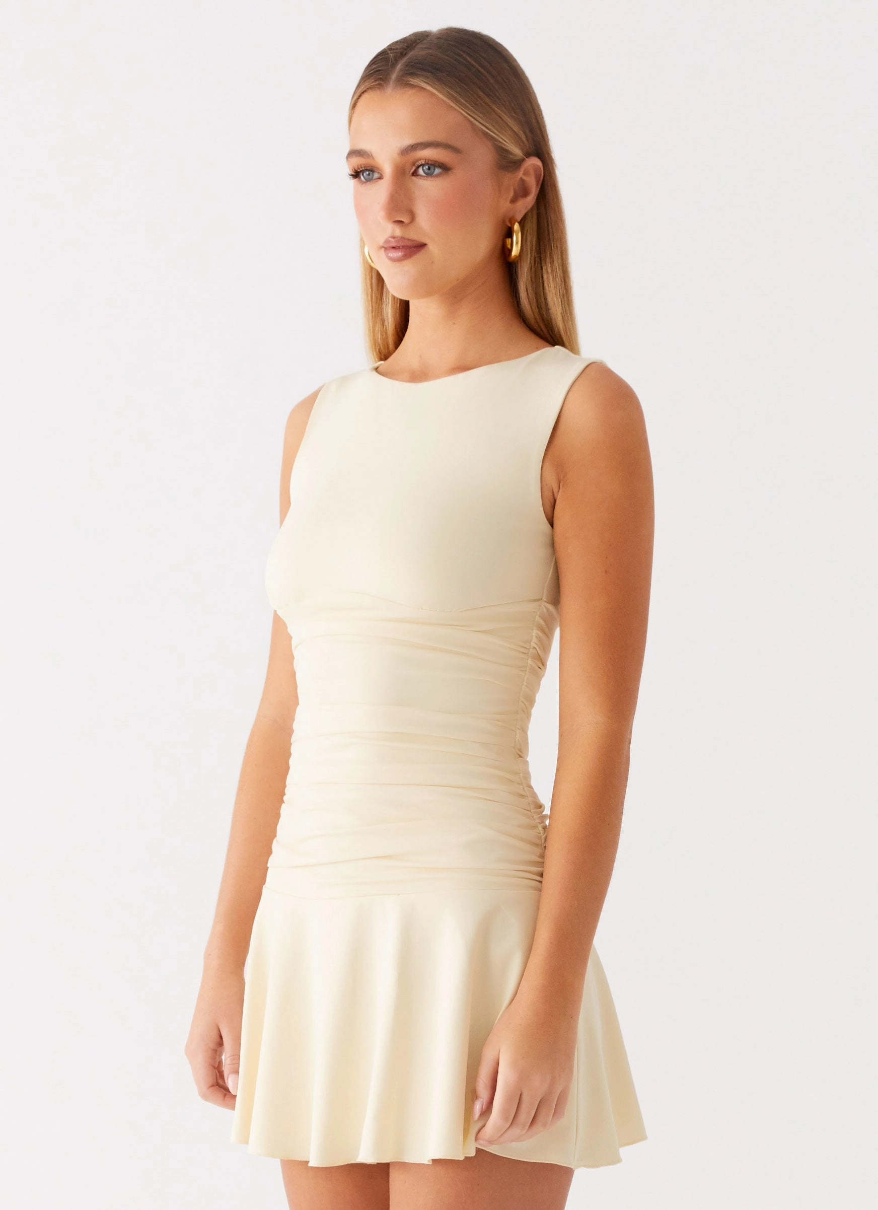 Refined Vibe Button-Cuff Kelda Mini Dress - Yellow