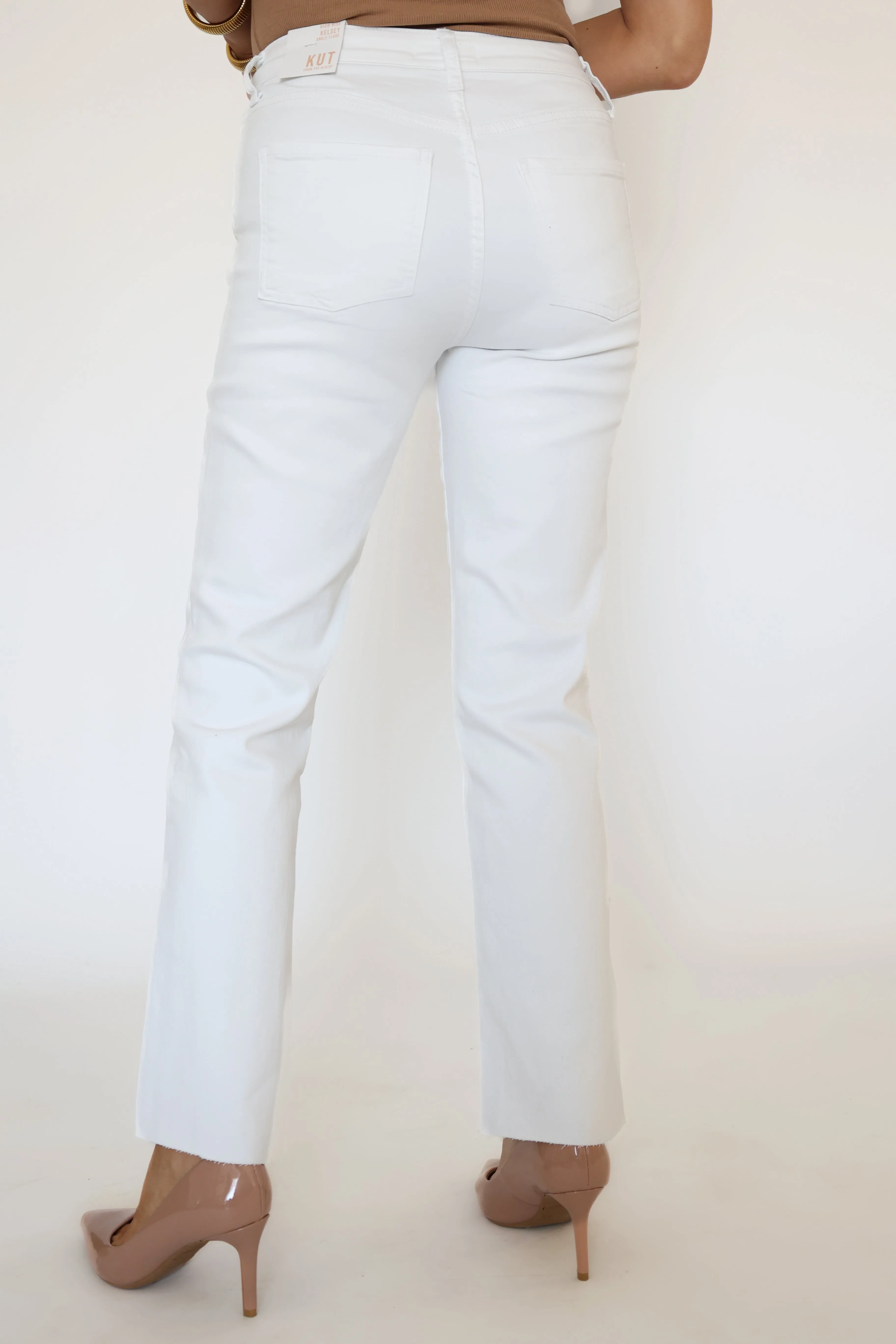 Kelsey High Rise Ankle Flare Jeans -Optic White Relaxed Lines Flexible Use