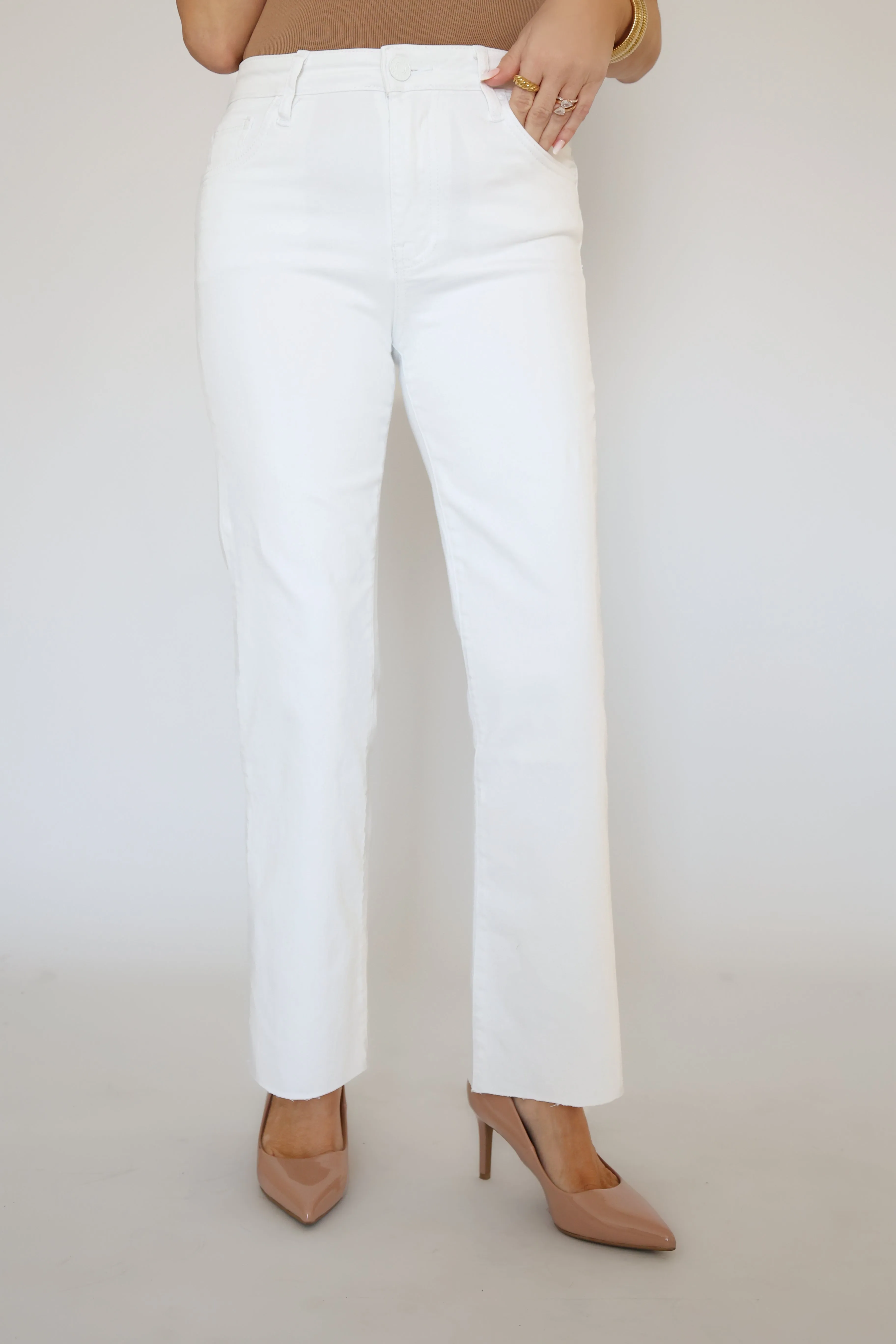 Seamless Waist Technology Easy Fit Kelsey High Rise Ankle Flare Jeans -Optic White