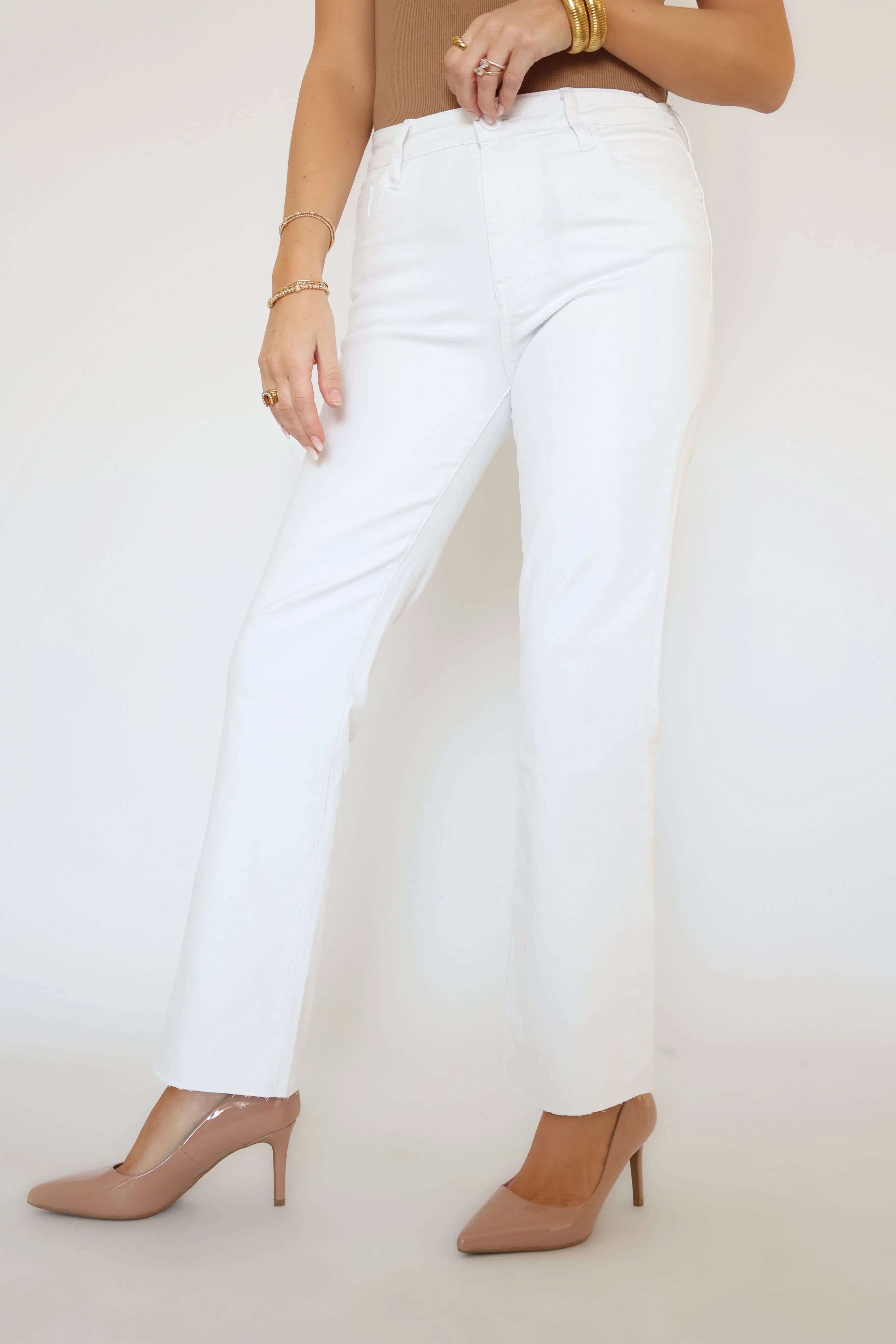 Fitted Design Stretch Support Kelsey High Rise Ankle Flare Jeans -Optic White