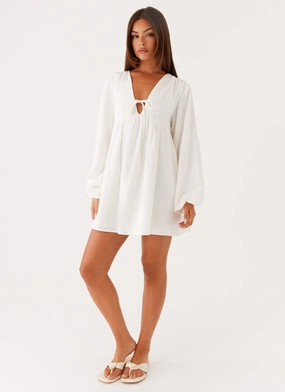 Flare Hem Kennie Linen Mini Dress - White