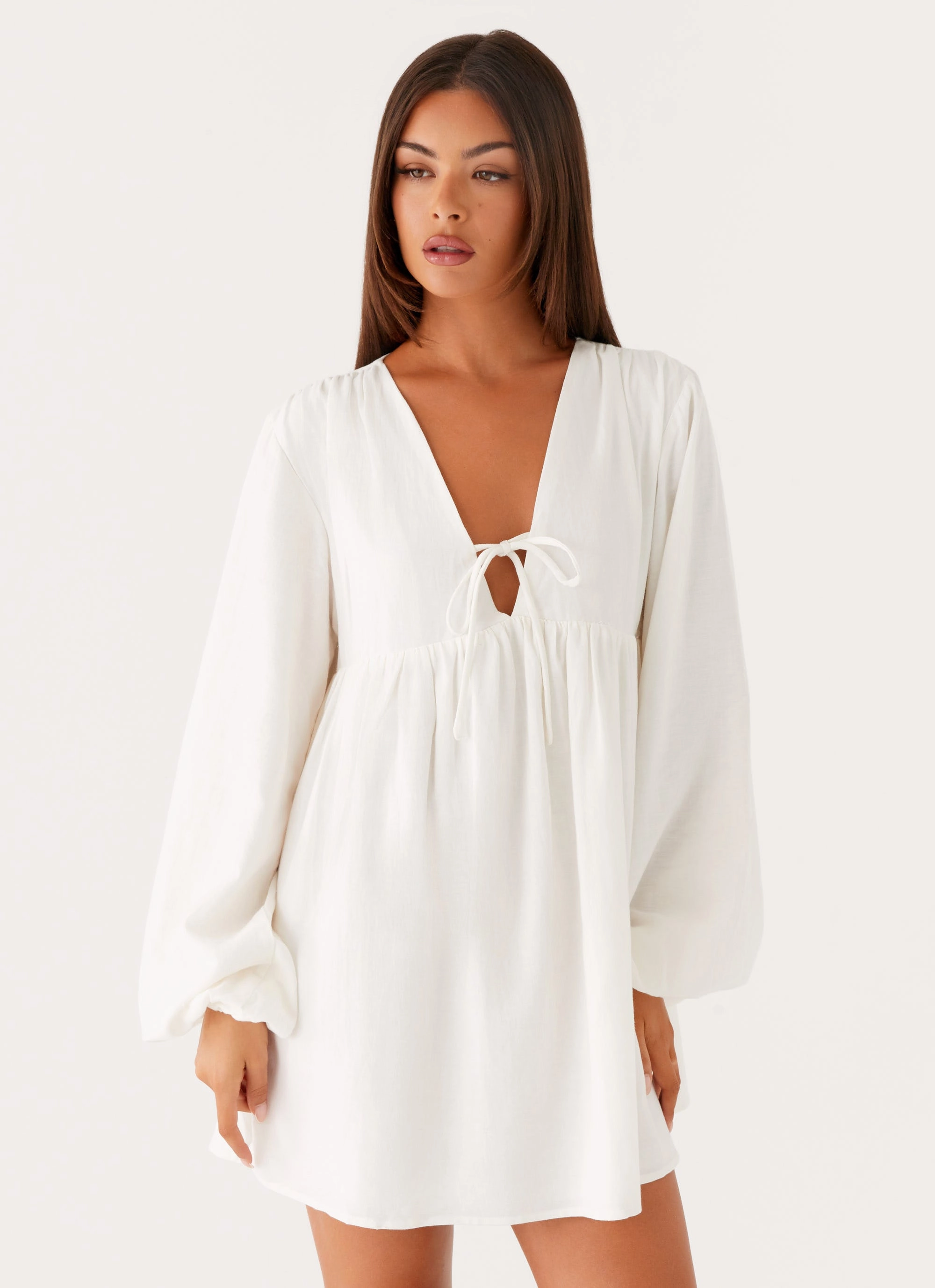 Fall Go Blush Glow Kennie Linen Mini Dress - White