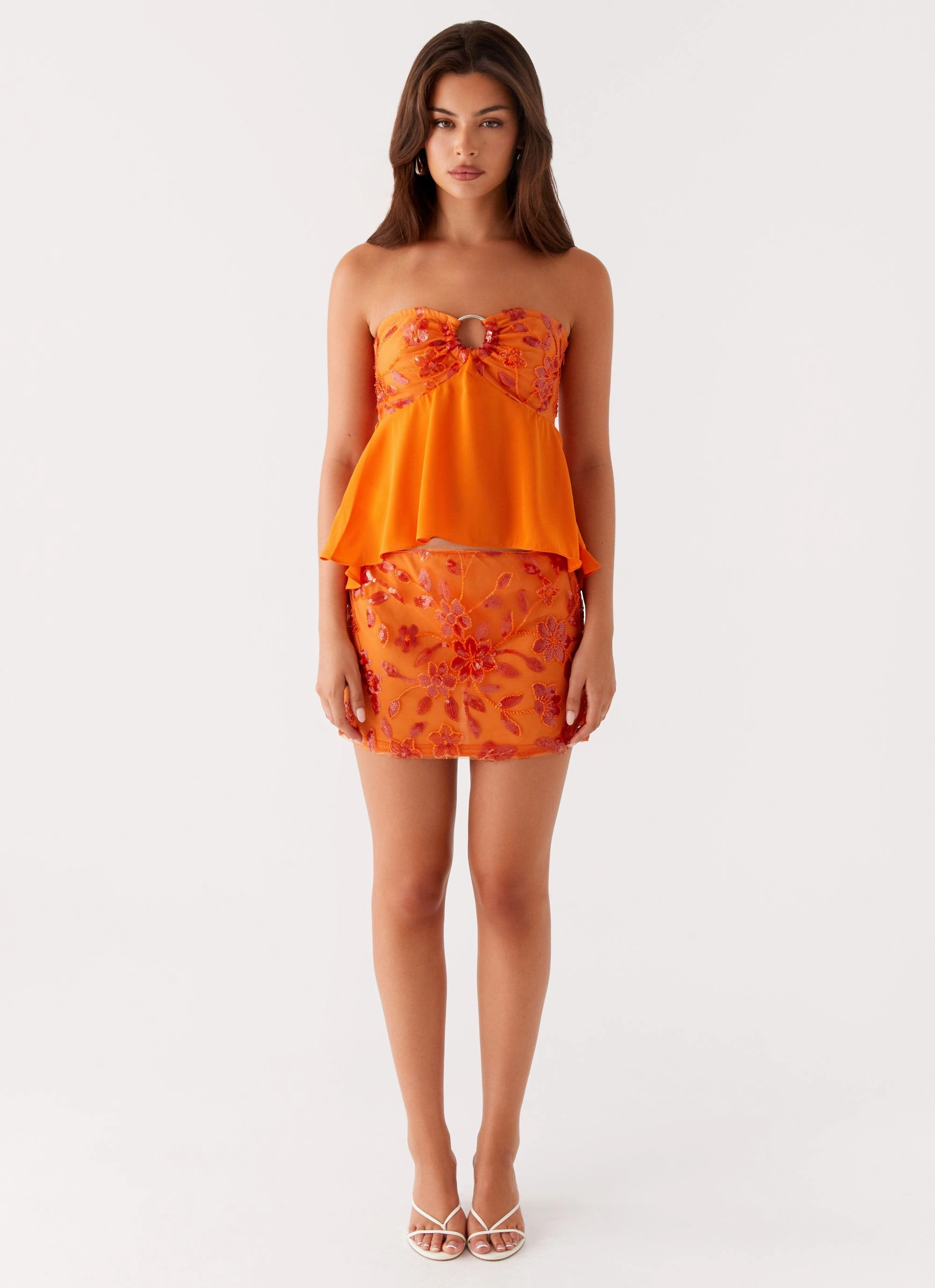 Kenya Beaded Mini Skirt - Orange Satin feel