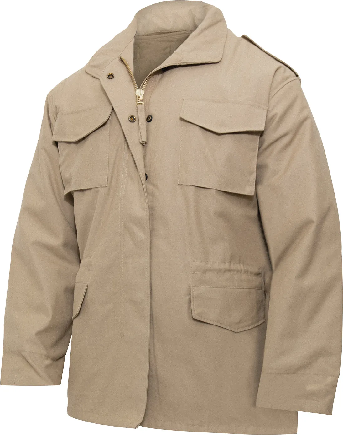 Khaki - Tactical M-65 Field Jacket Army Coat M1965 - Poly/Cotton with Liner