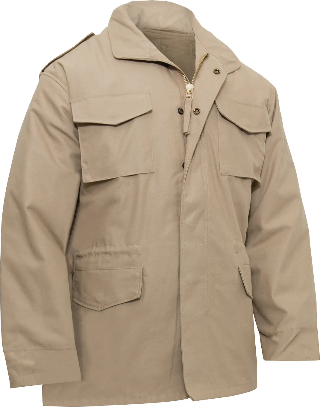 Khaki - Tactical M-65 Field Jacket Army Coat M1965 - Poly/Cotton with Liner