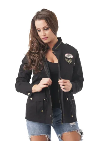Khanomak Zippered Standing Collar Military Patch Utility Anorak Jacket