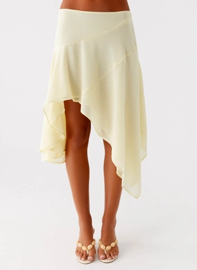 Kia Low Rise Asymmetrical Midi Skirt - Yellow Fashionable Cut