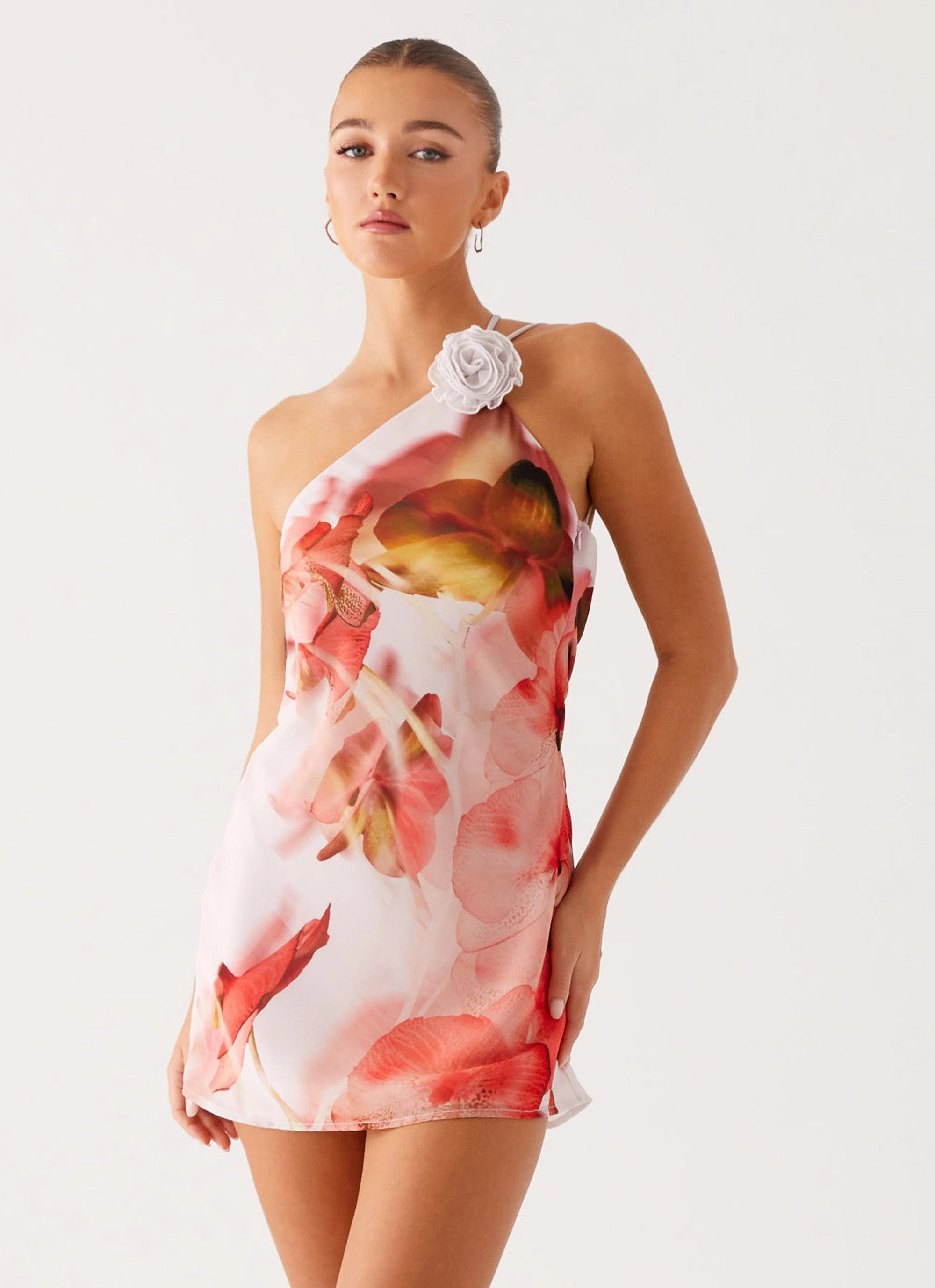Kia Mini Dress - Peach Rose Cold-Shoulder Art Soul
