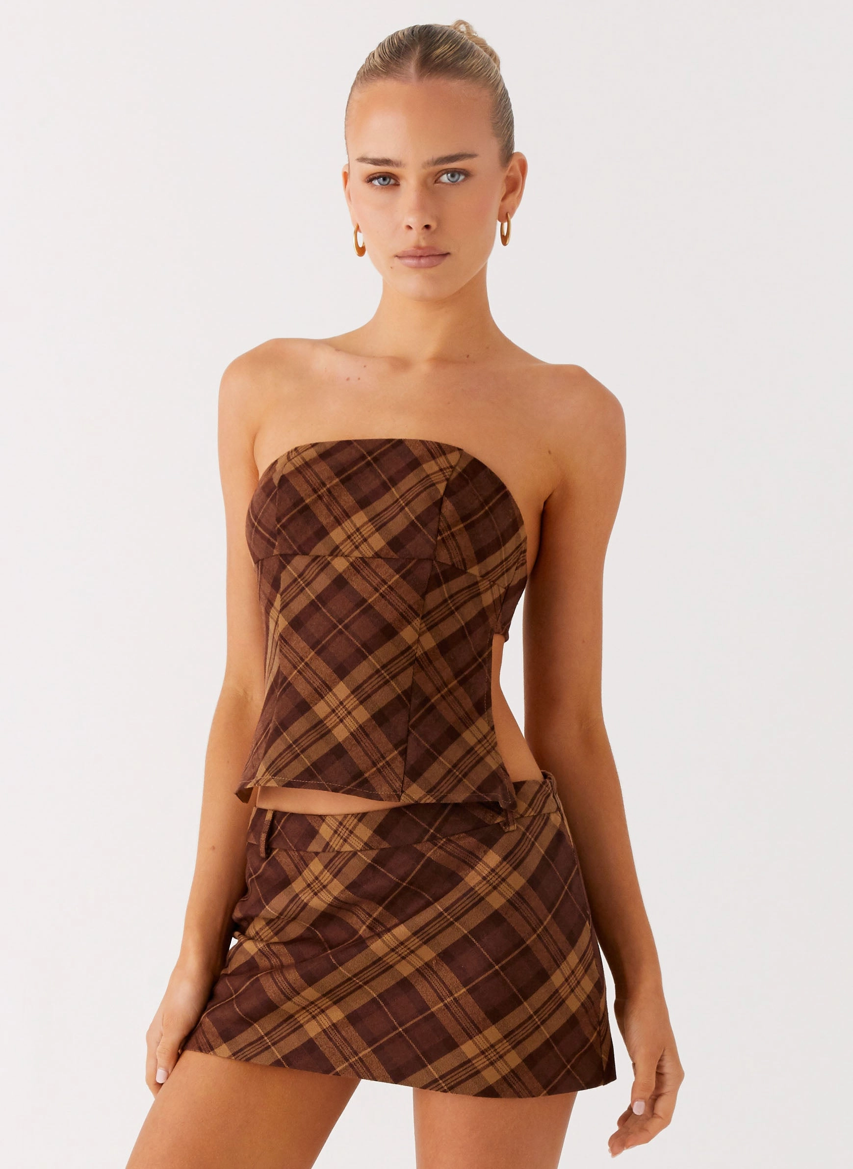 Kira Strapless Top - Plaid Midweight Four Way Stretch Antibacterial