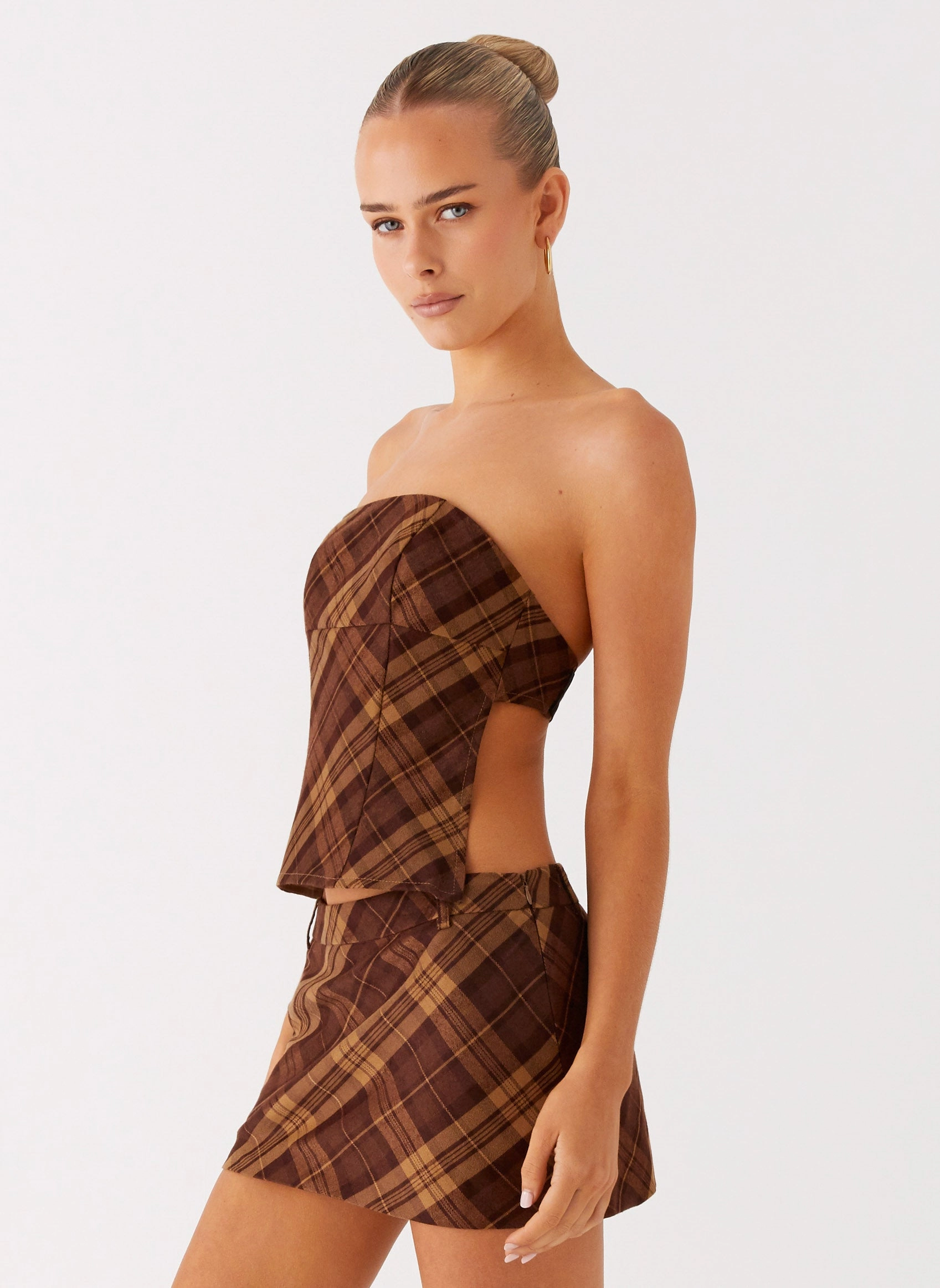 Bamboo Derived Material Kira Strapless Top - Plaid
