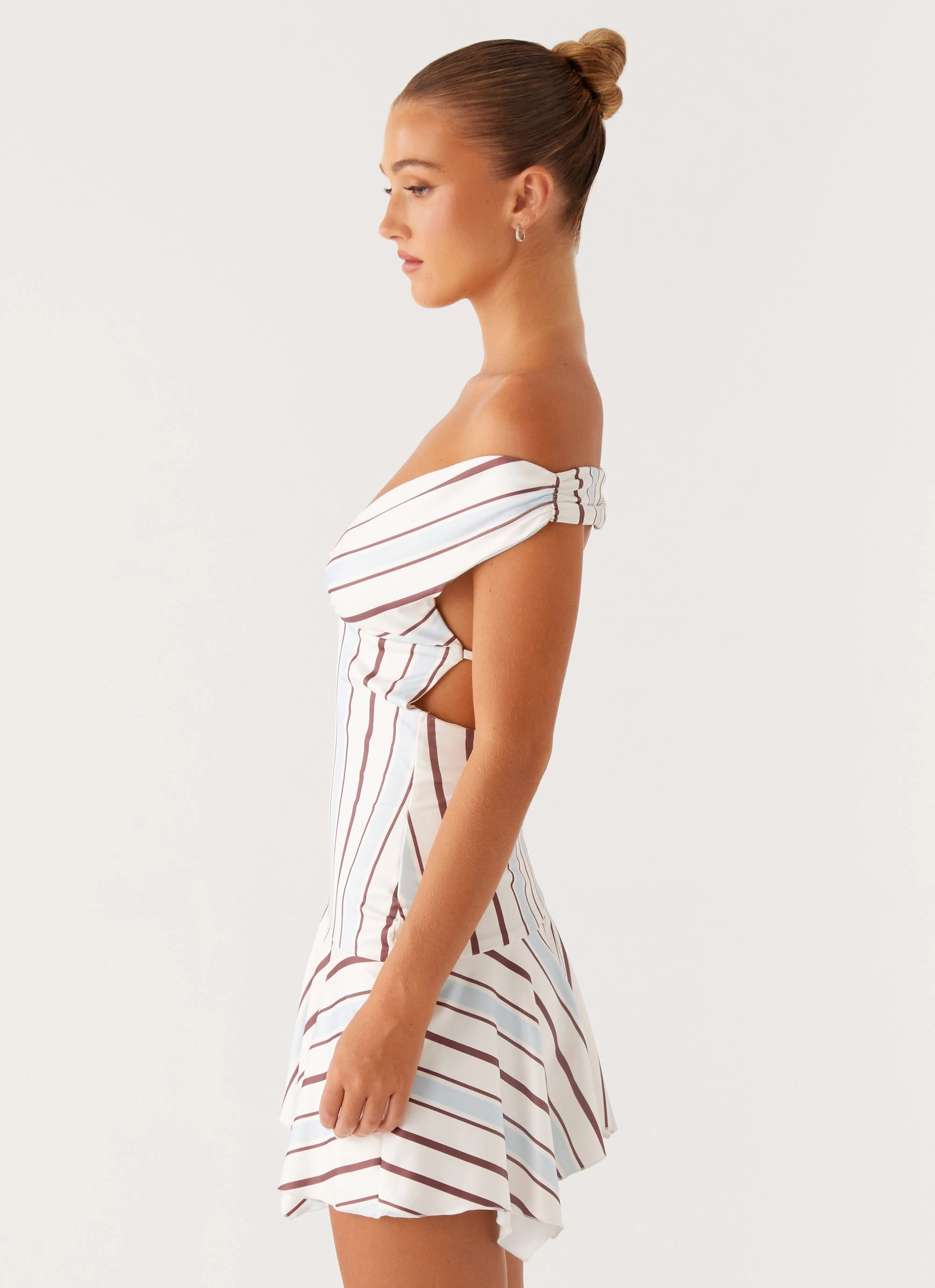 Kirby Mini Dress - Blue Stripe Feminine off-the-shoulder gown Perfect Wear