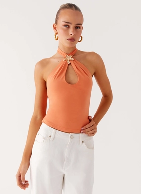 WaffleWeave Kirra Halter Top - Peach