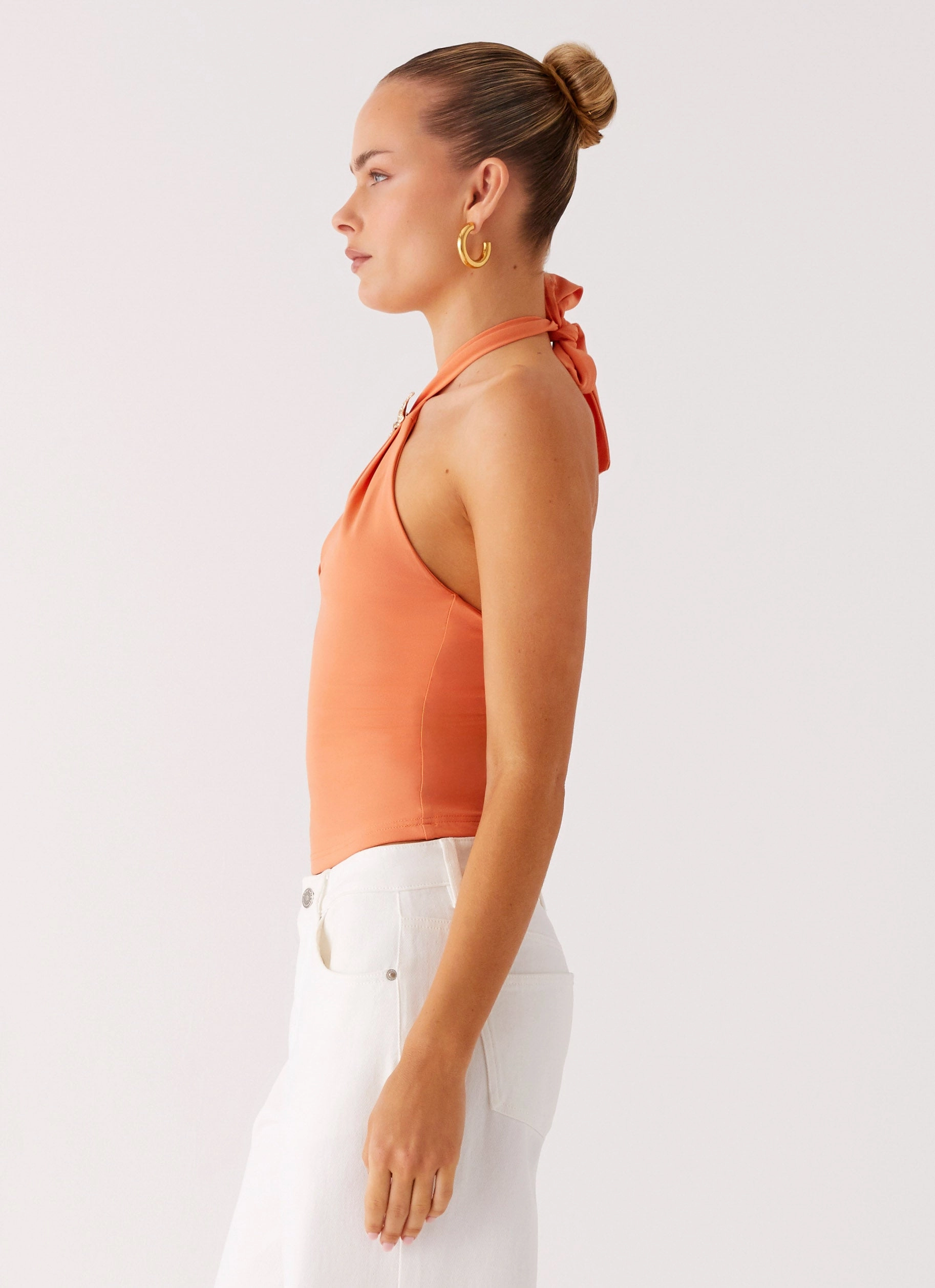 Kirra Halter Top - Peach Quick Access Zipper HighStrength Threadwork