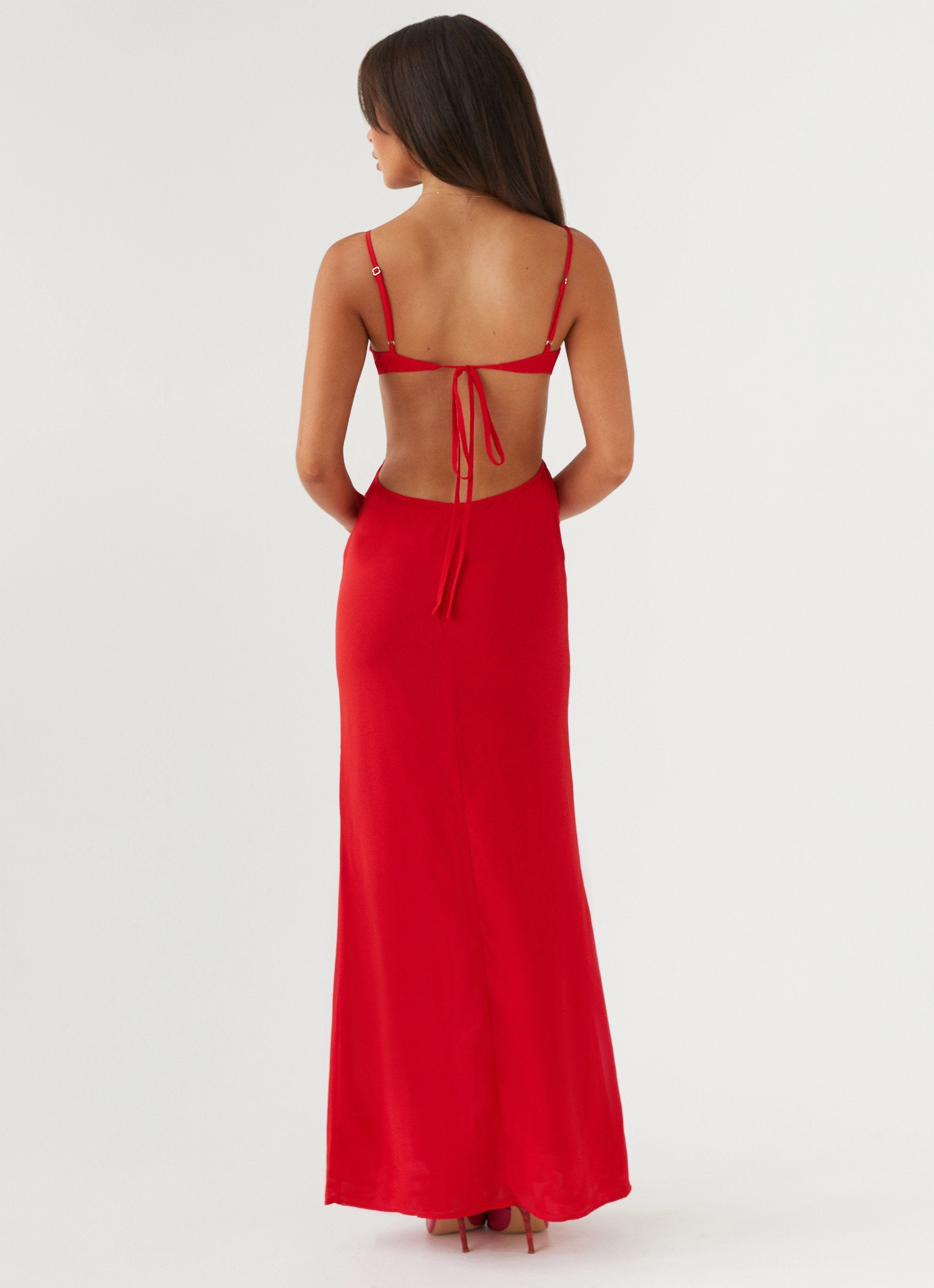 Luxurious Feel Self Power Klara Cut Out Maxi Dress - Red